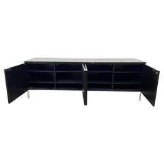 Beautiful Midcentury Marquina Marble Top Credenza Black Lacquer Florence knoll