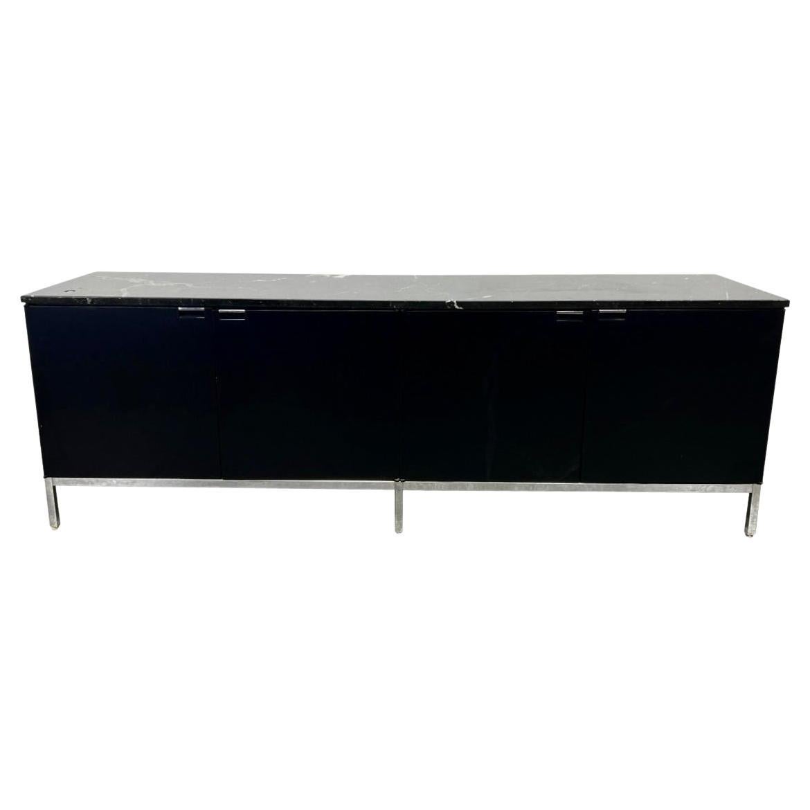 Beautiful Midcentury Marquina Marble Top Credenza Black Lacquer Florence knoll