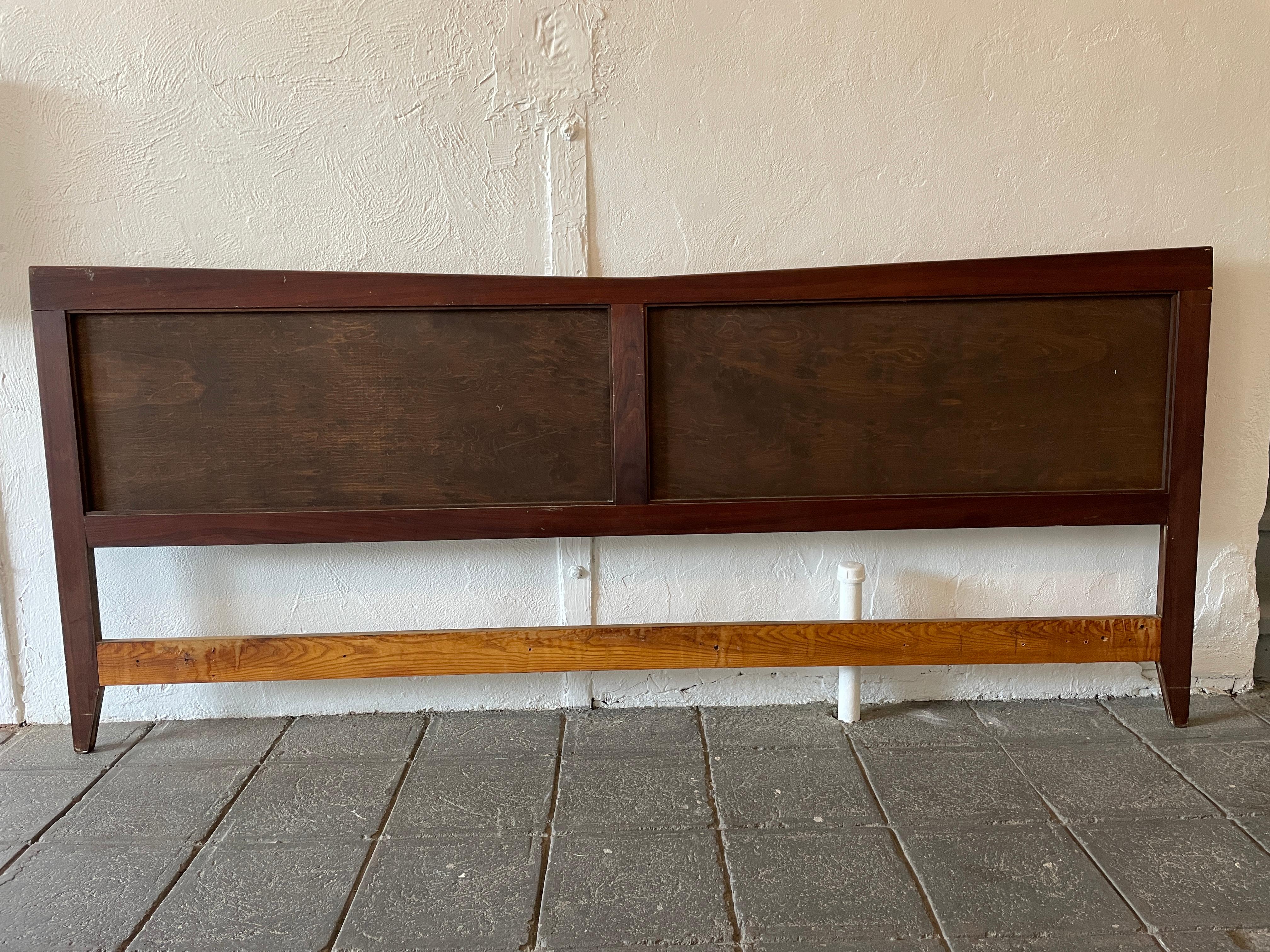 Woodwork Beautiful Mid-Century Modern Walnut Cane King Bed Headboard