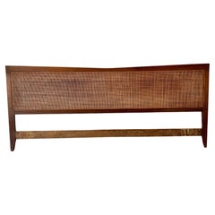 Beautiful Mid-Century Modern Walnut Cane King Bed Headboard