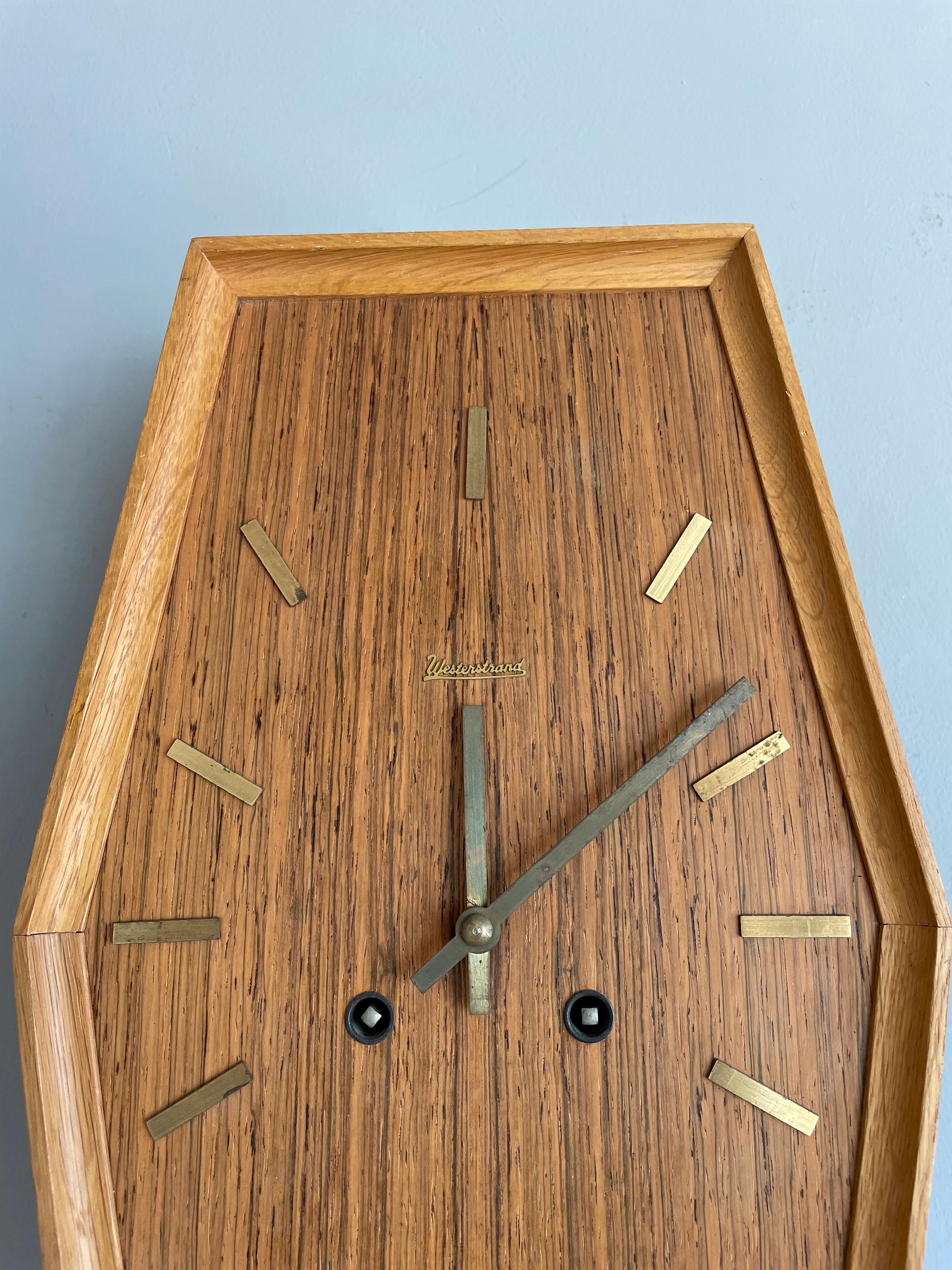 Mid-Century Modern Beautiful Midcentury Modern Wooden Pendulum Wall Clock By Westerstrand, Sweden For Sale