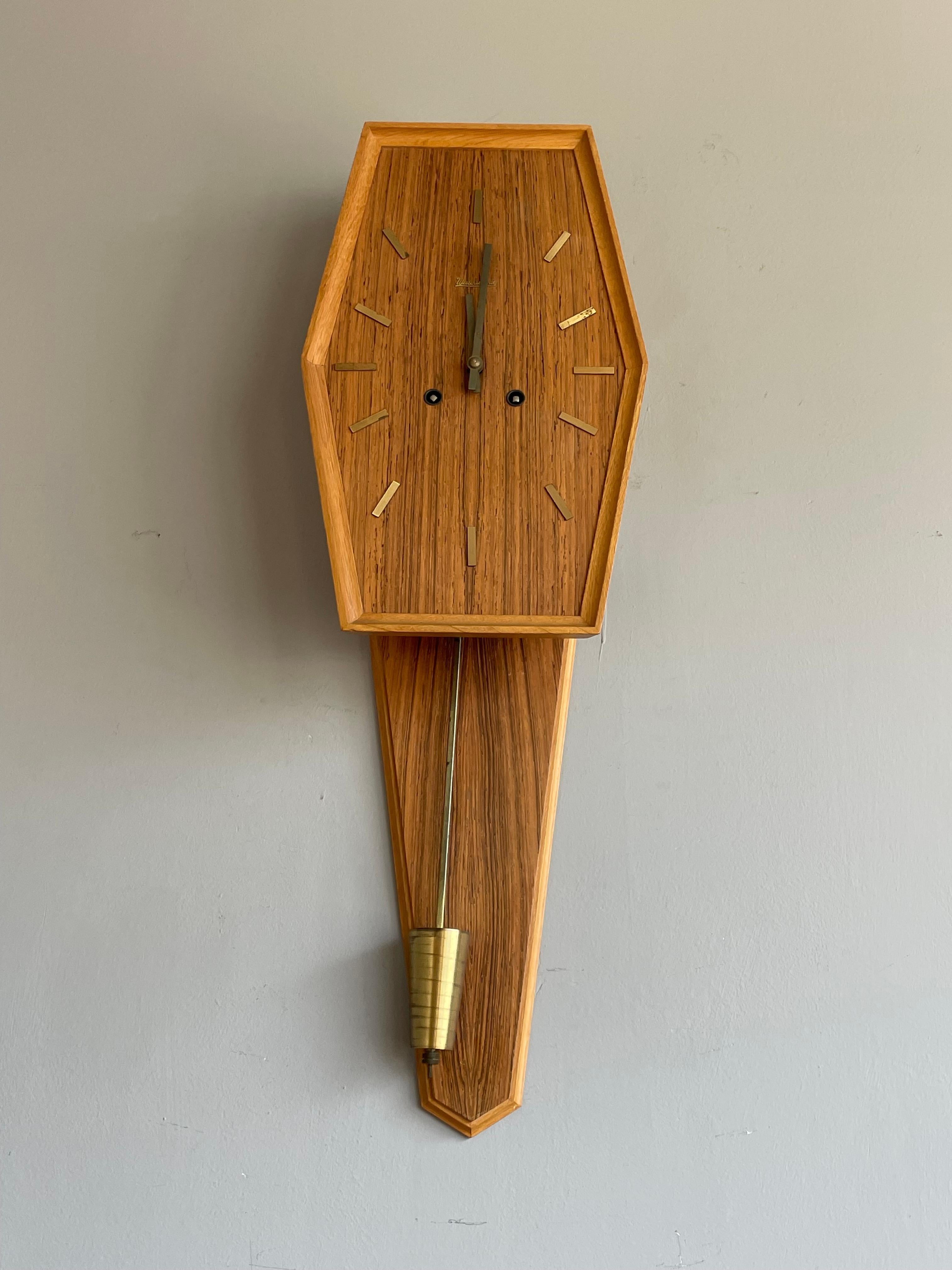 Swedish Beautiful Midcentury Modern Wooden Pendulum Wall Clock By Westerstrand, Sweden For Sale