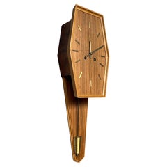 Antique Beautiful Midcentury Modern Wooden Pendulum Wall Clock By Westerstrand, Sweden