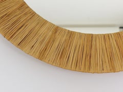 Italian Riviera Raffia Midcentury Round Wall Mirror with Bast Frame, 1950s