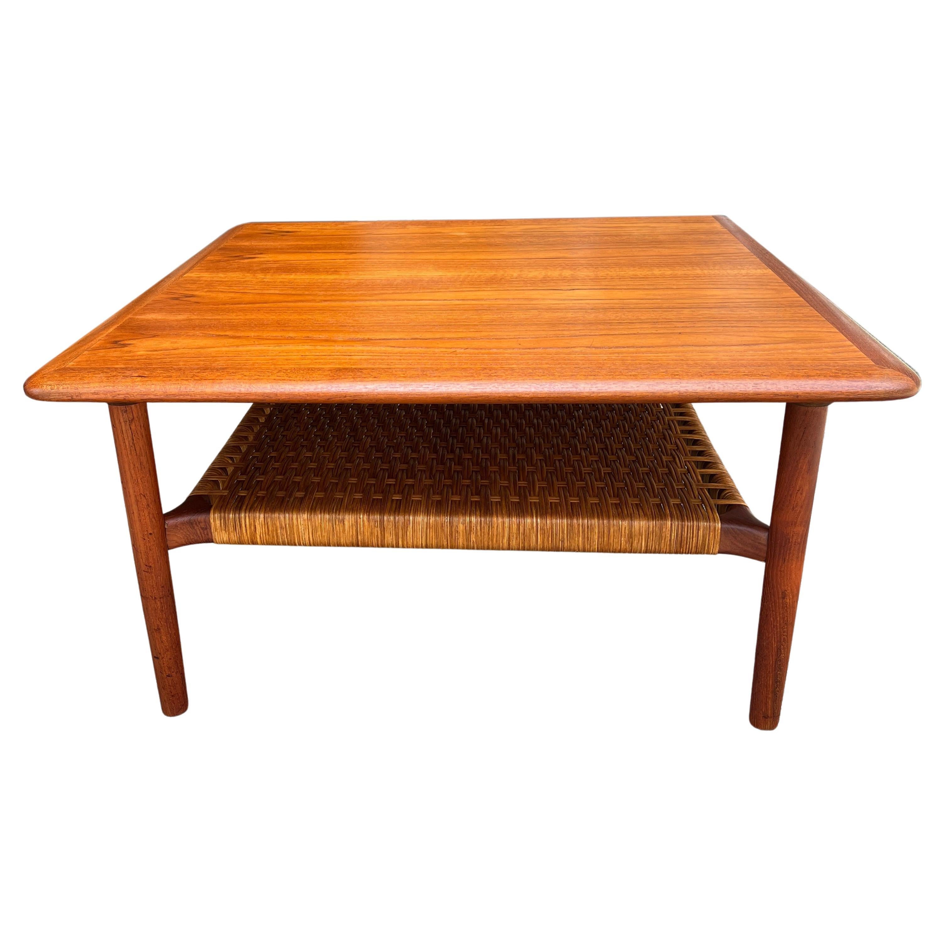 Mid-Century Modern Beautiful Midcentury Teak and Cane Coffee Table For Sale