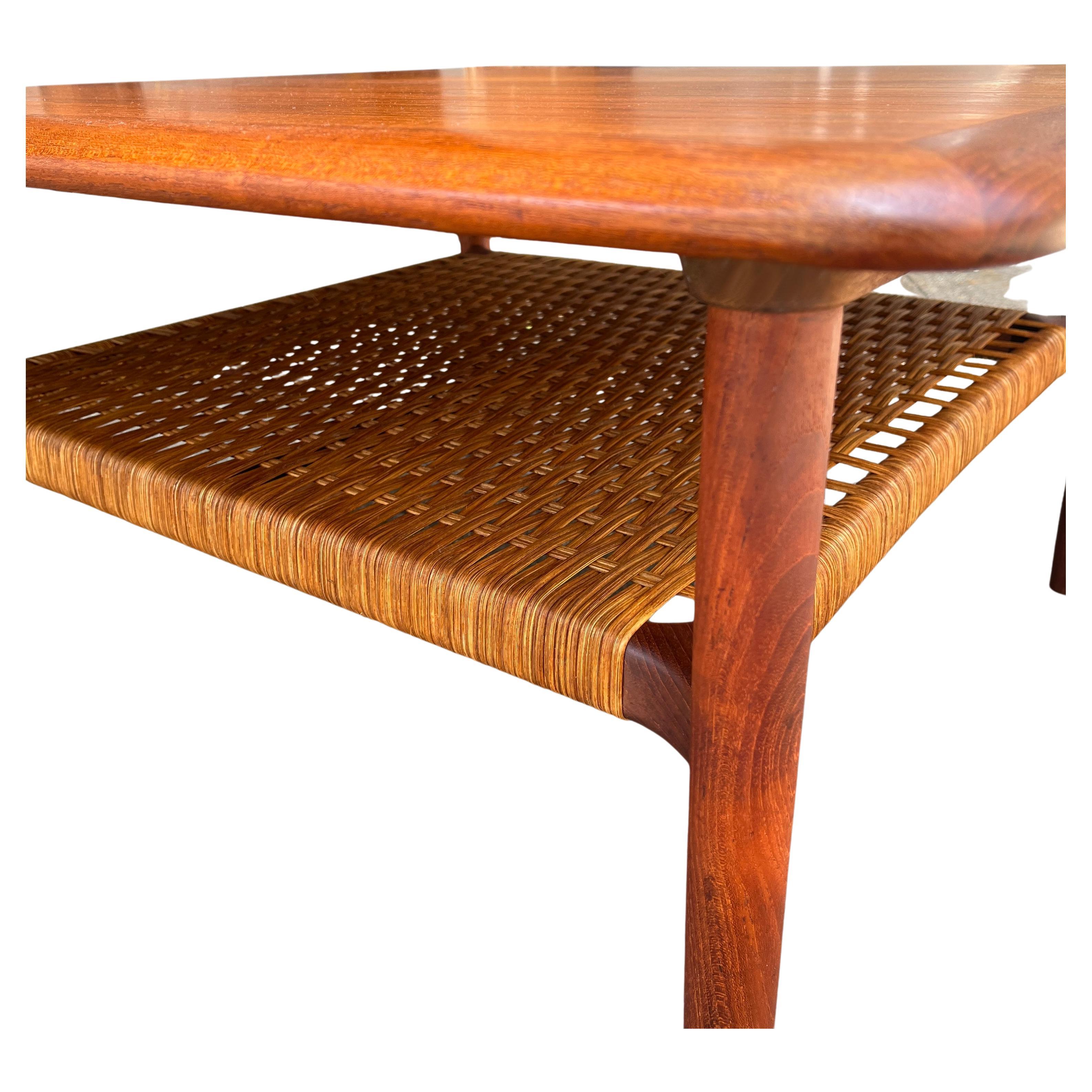 Beautiful Midcentury Teak and Cane Coffee Table For Sale 3