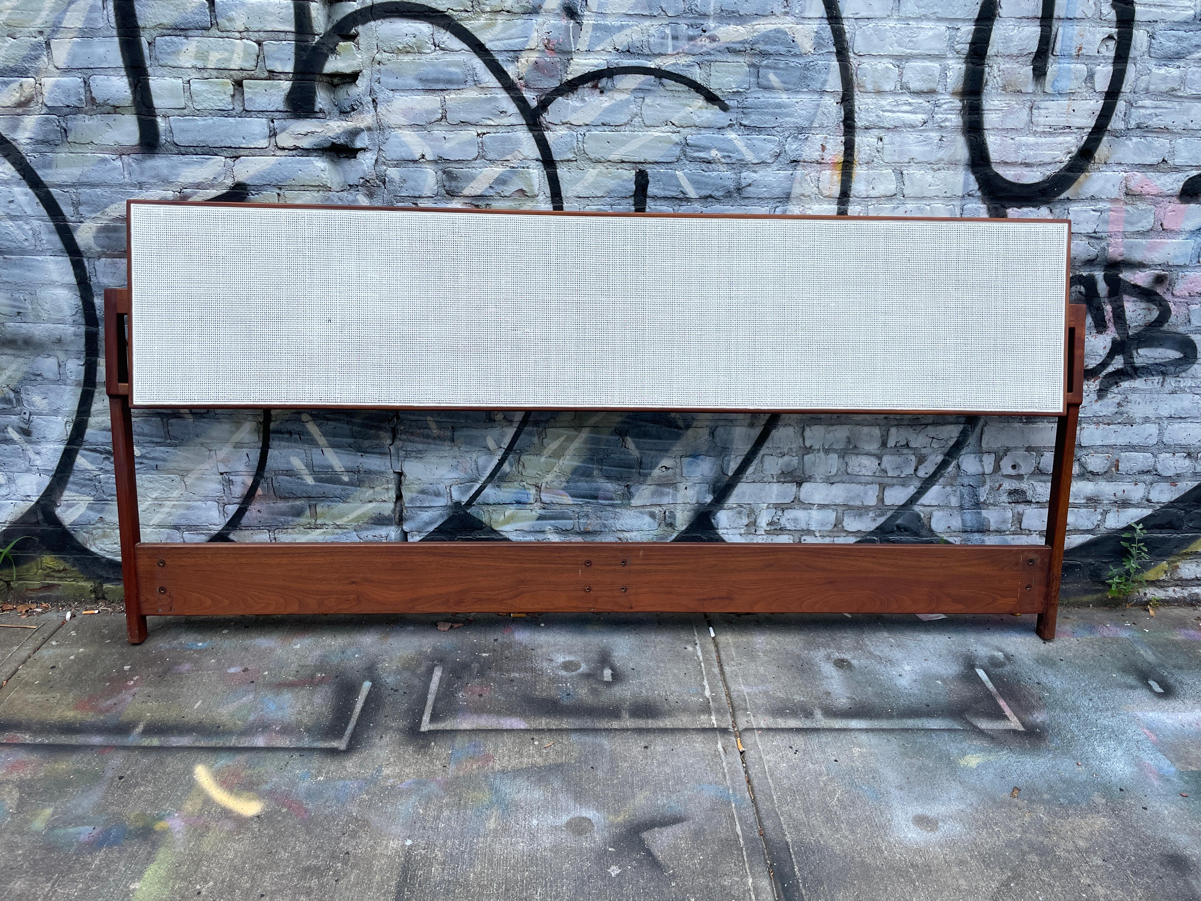 Beautiful walnut king size bed headboard in wonderful vintage condition cane shows patina. Finely crafted with Cane that is painted white Lacquer white. Fits a King sized mattress. Bed Headboard only no metal bed Frame. Easily mounts to all bed