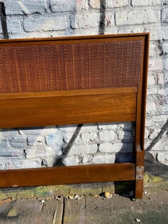 Beautiful Midcentury Walnut Cane King Bed Headboard
