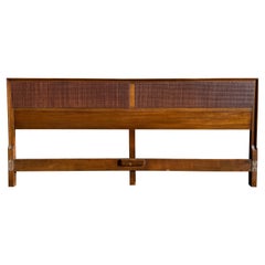 Beautiful Midcentury Walnut Cane King Bed Headboard