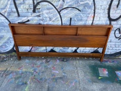 Beautiful Mid-Century Walnut King Bed Headboard with Narrow Shelves