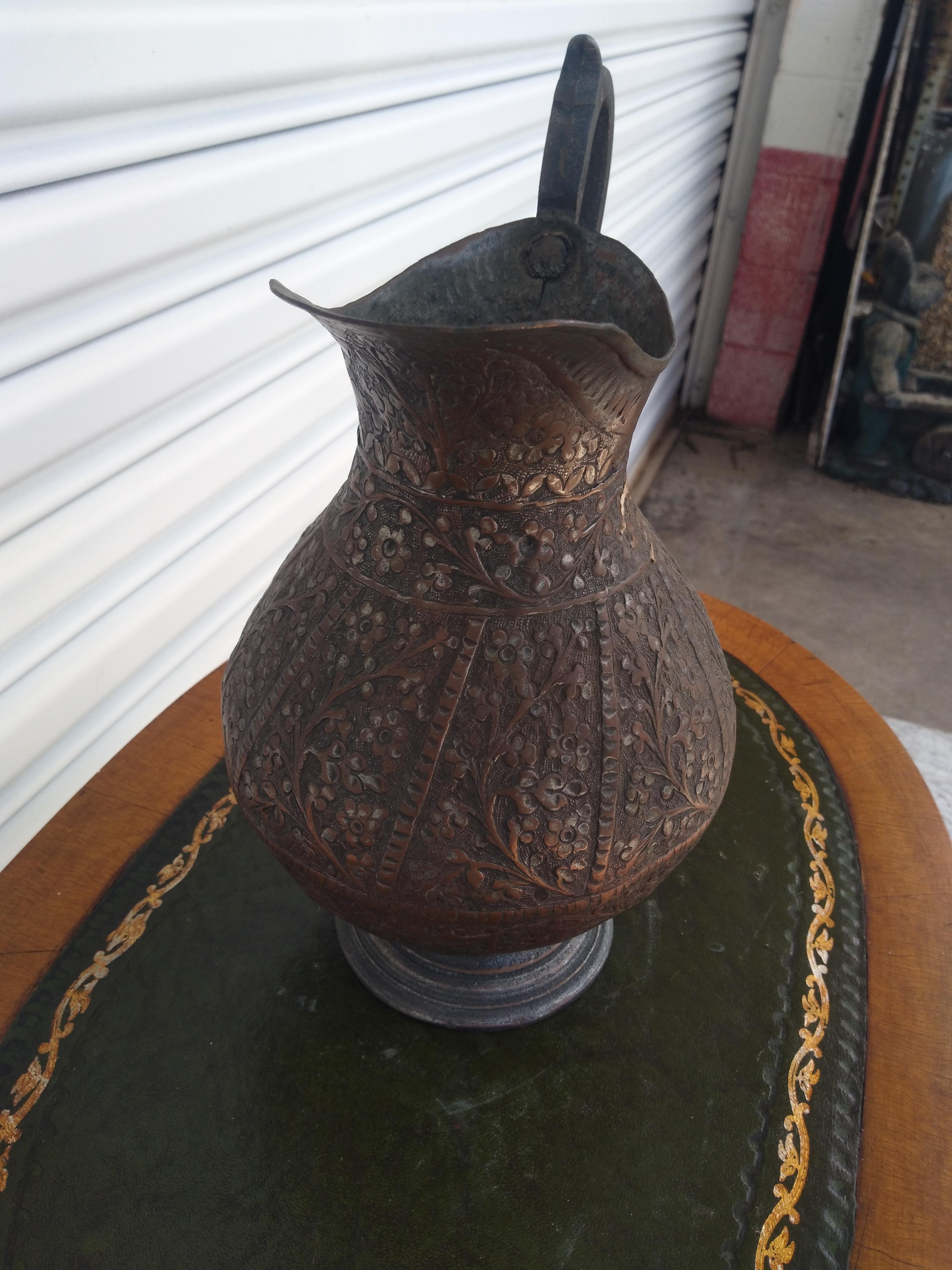 Hand-Crafted Beautiful Middle Eastern Hand Crafted Metal Pitcher For Sale