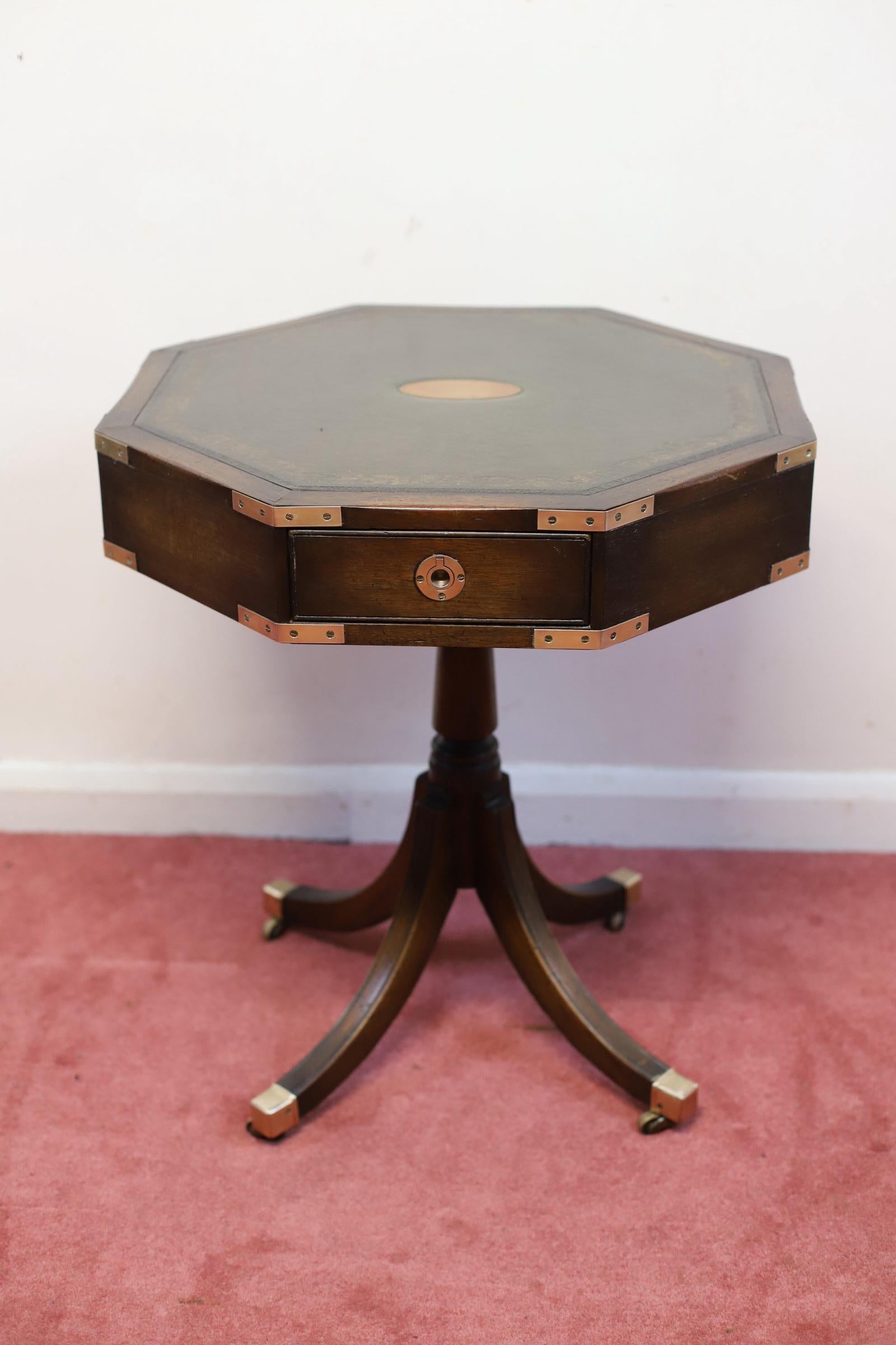 British Beautiful Military Campaign Style Drum Table  For Sale