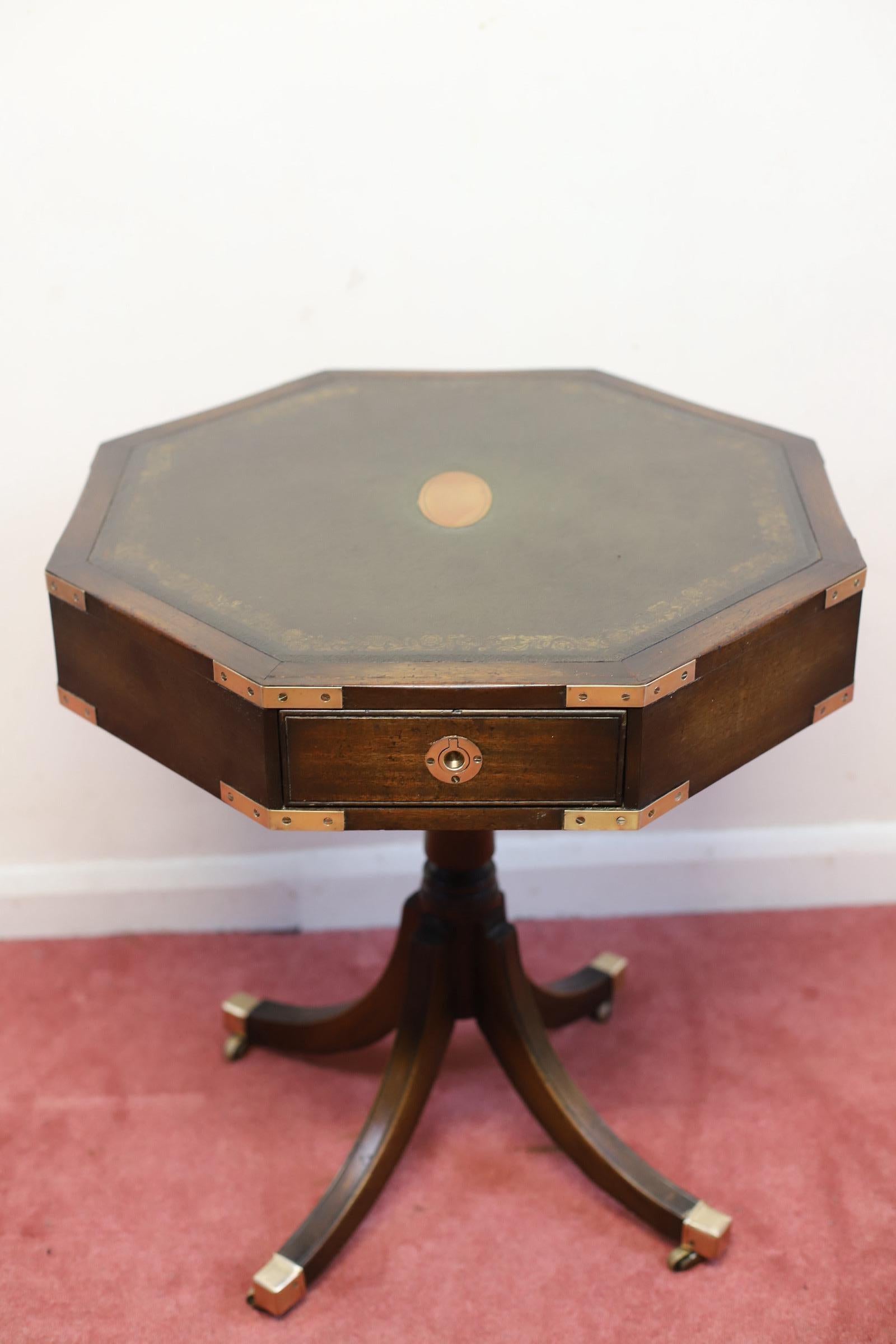 Hand-Crafted Beautiful Military Campaign Style Drum Table  For Sale