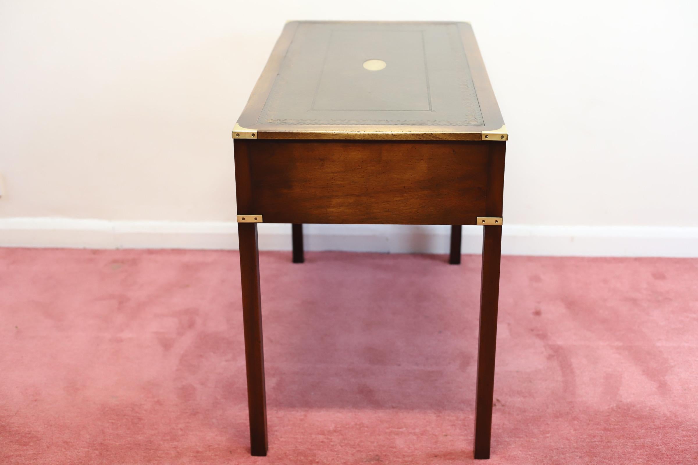 Beautiful Military Campaign Style Leather Top Writing Table 3
