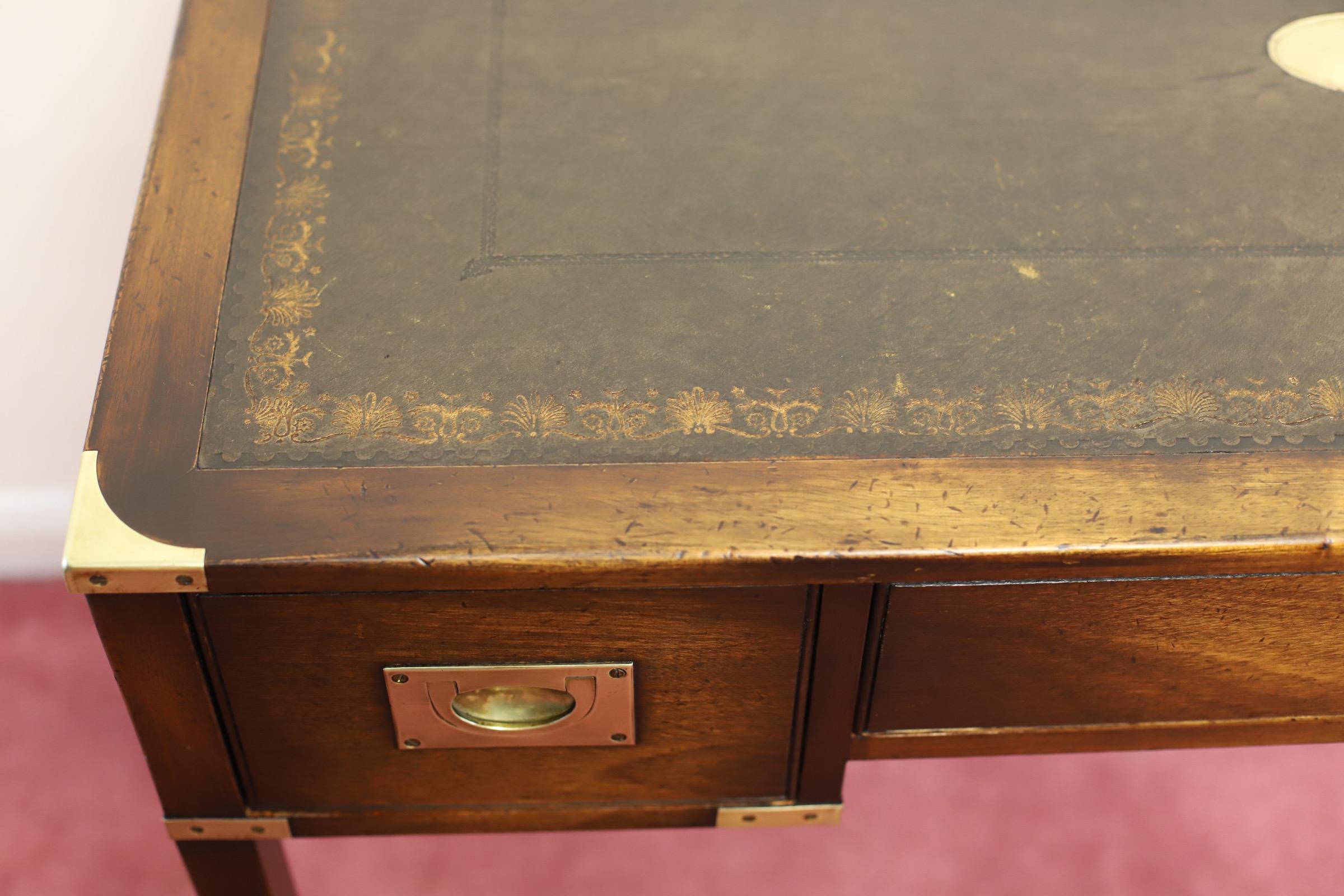 Beautiful Military Campaign Style Leather Top Writing Table 4