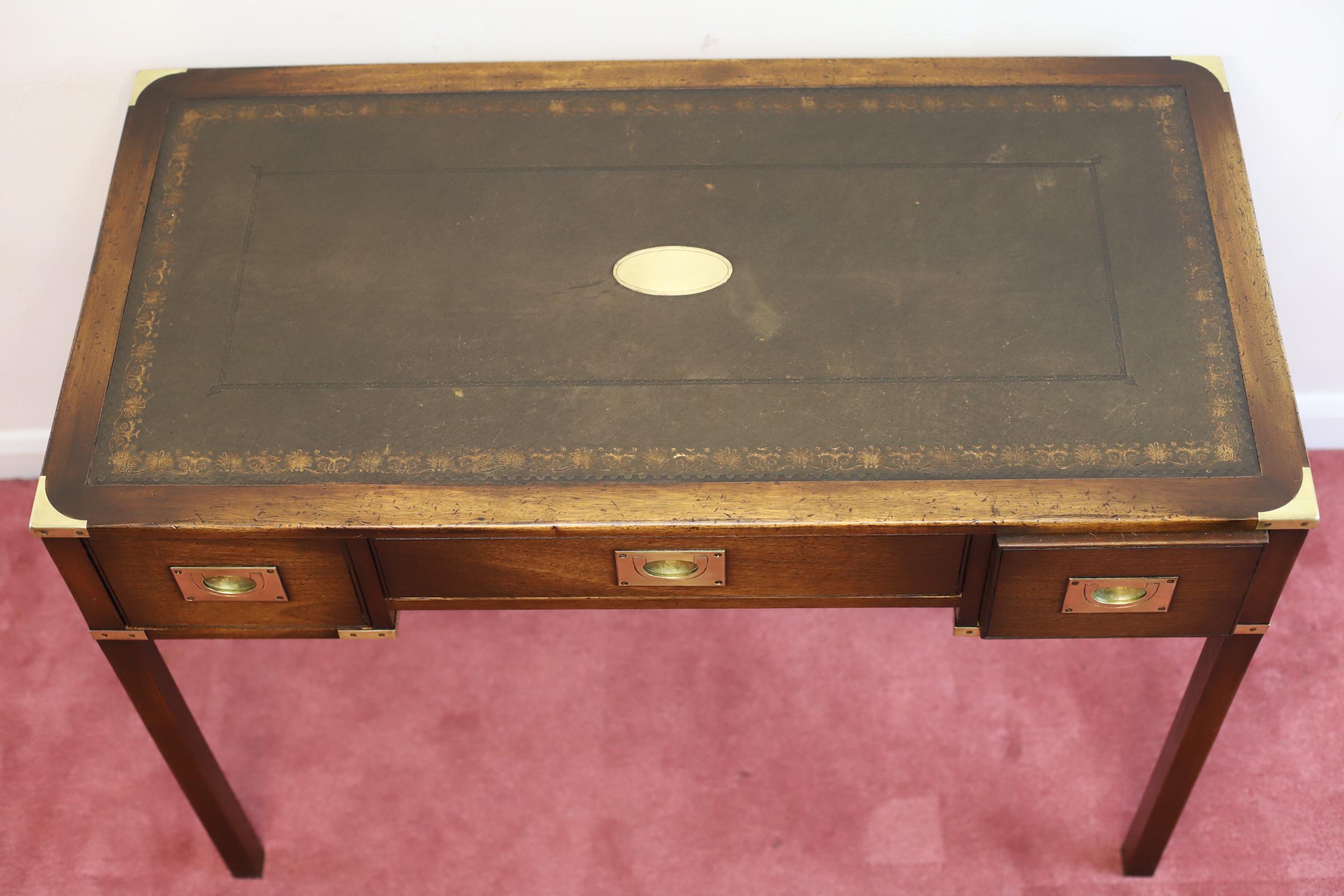 Beautiful Military Campaign Style Leather Top Writing Table 5