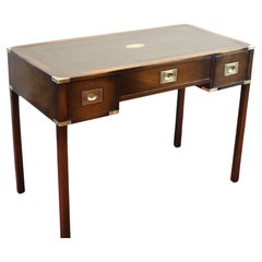Beautiful Military Campaign Style Leather Top Writing Table