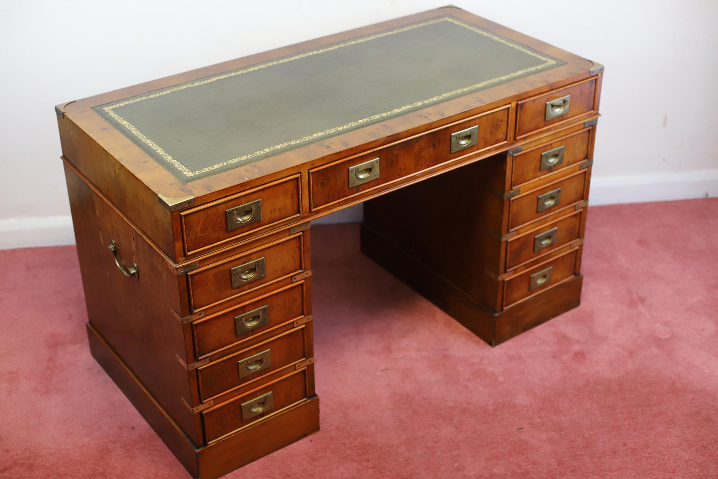 Beautiful Military Campaign Twin Pedestal Desk  For Sale 3