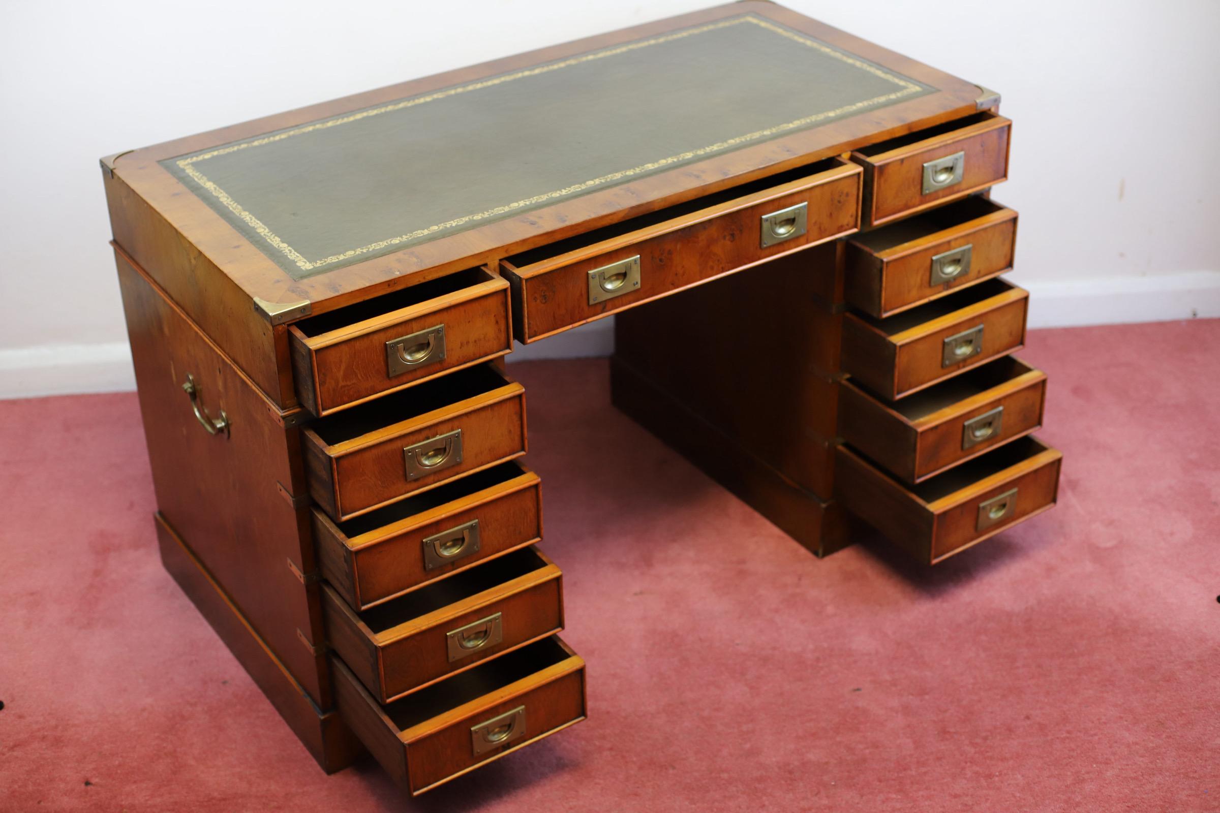 Beautiful Military Campaign Twin Pedestal Desk  For Sale 4