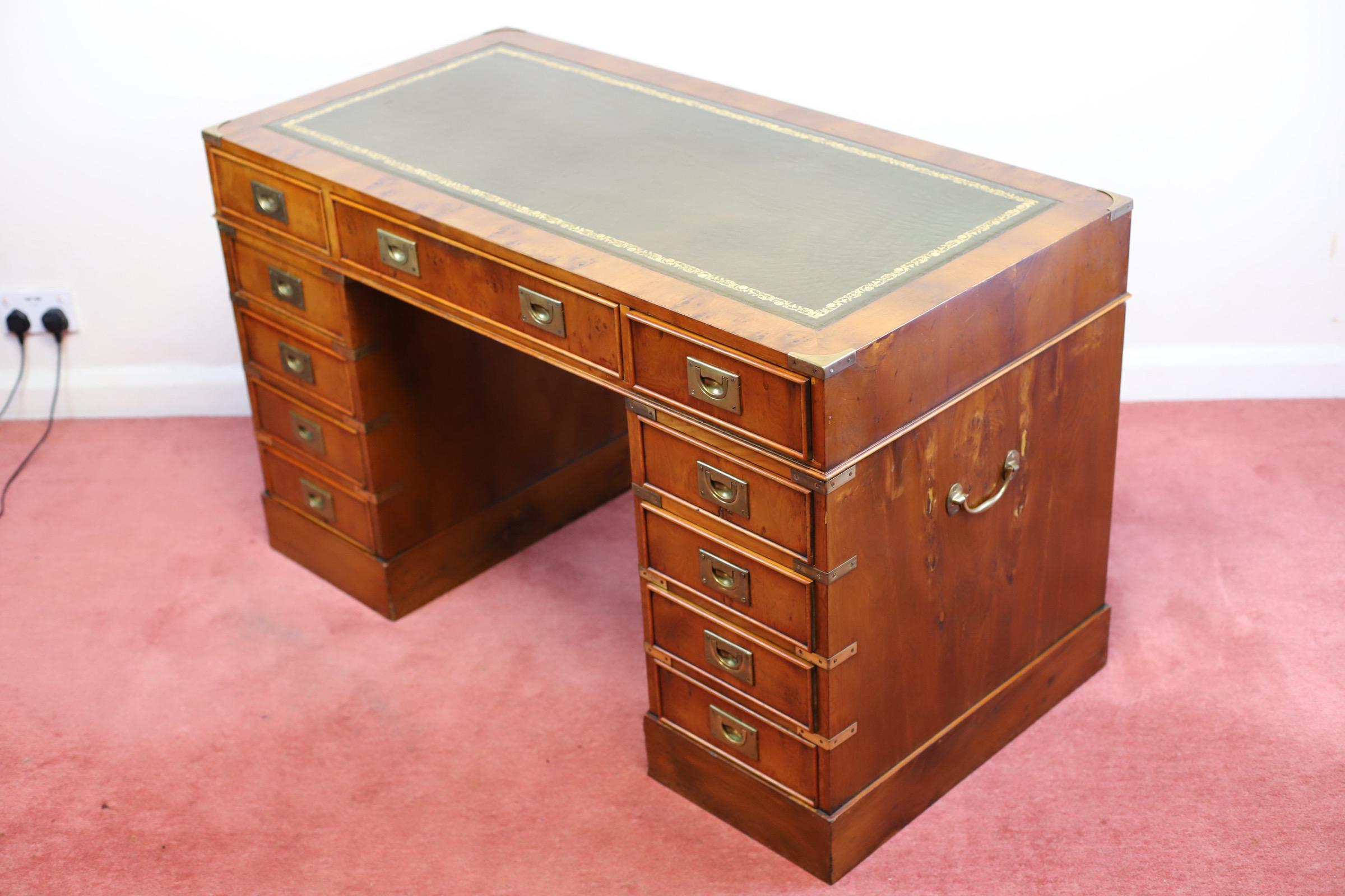 Beautiful Military Campaign Twin Pedestal Desk  For Sale 6