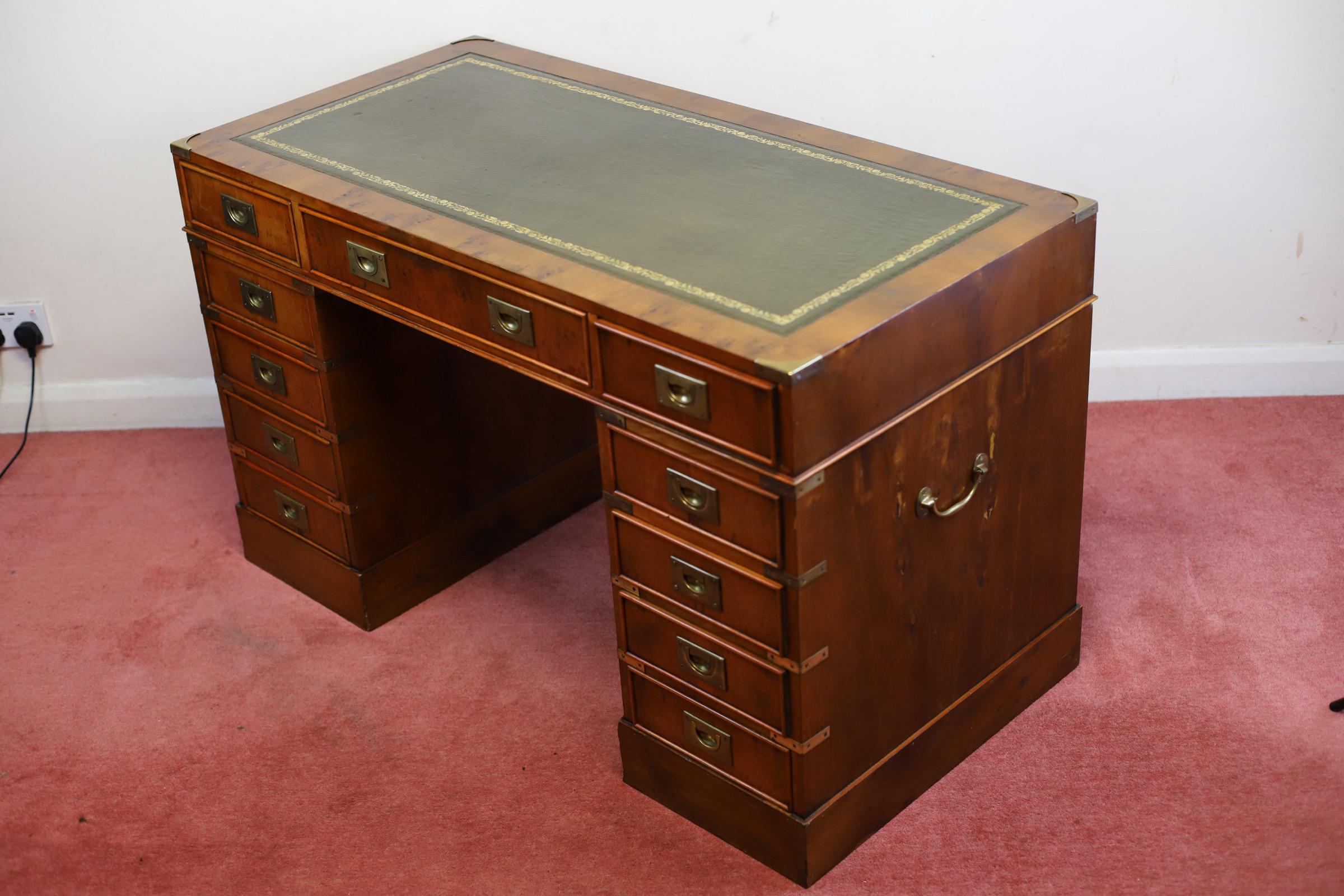 Beautiful Military Campaign Twin Pedestal Desk  For Sale 7