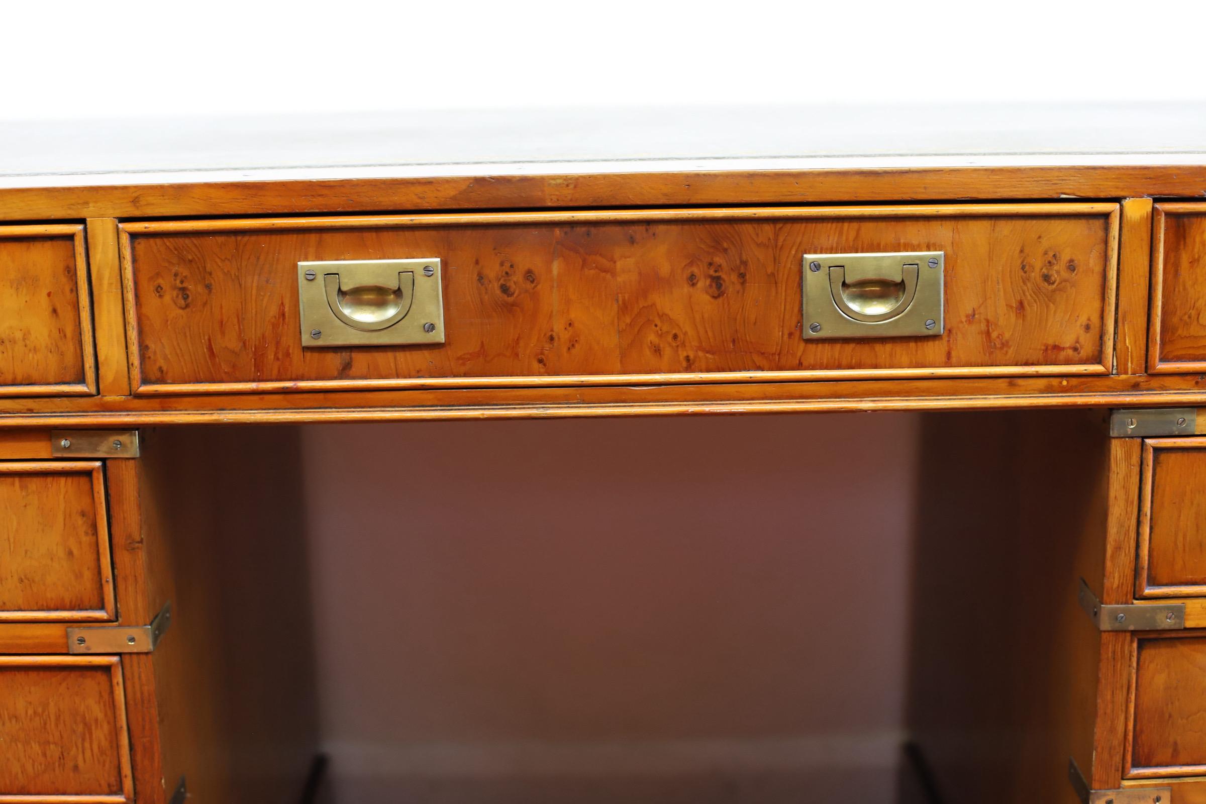 20th Century Beautiful Military Campaign Twin Pedestal Desk  For Sale