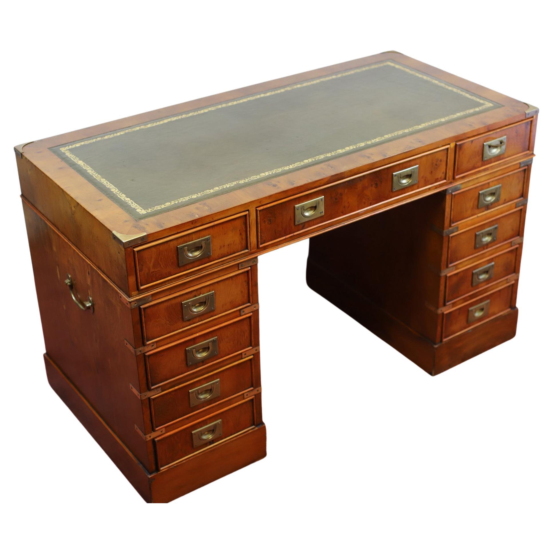 Beautiful Military Campaign Twin Pedestal Desk  For Sale