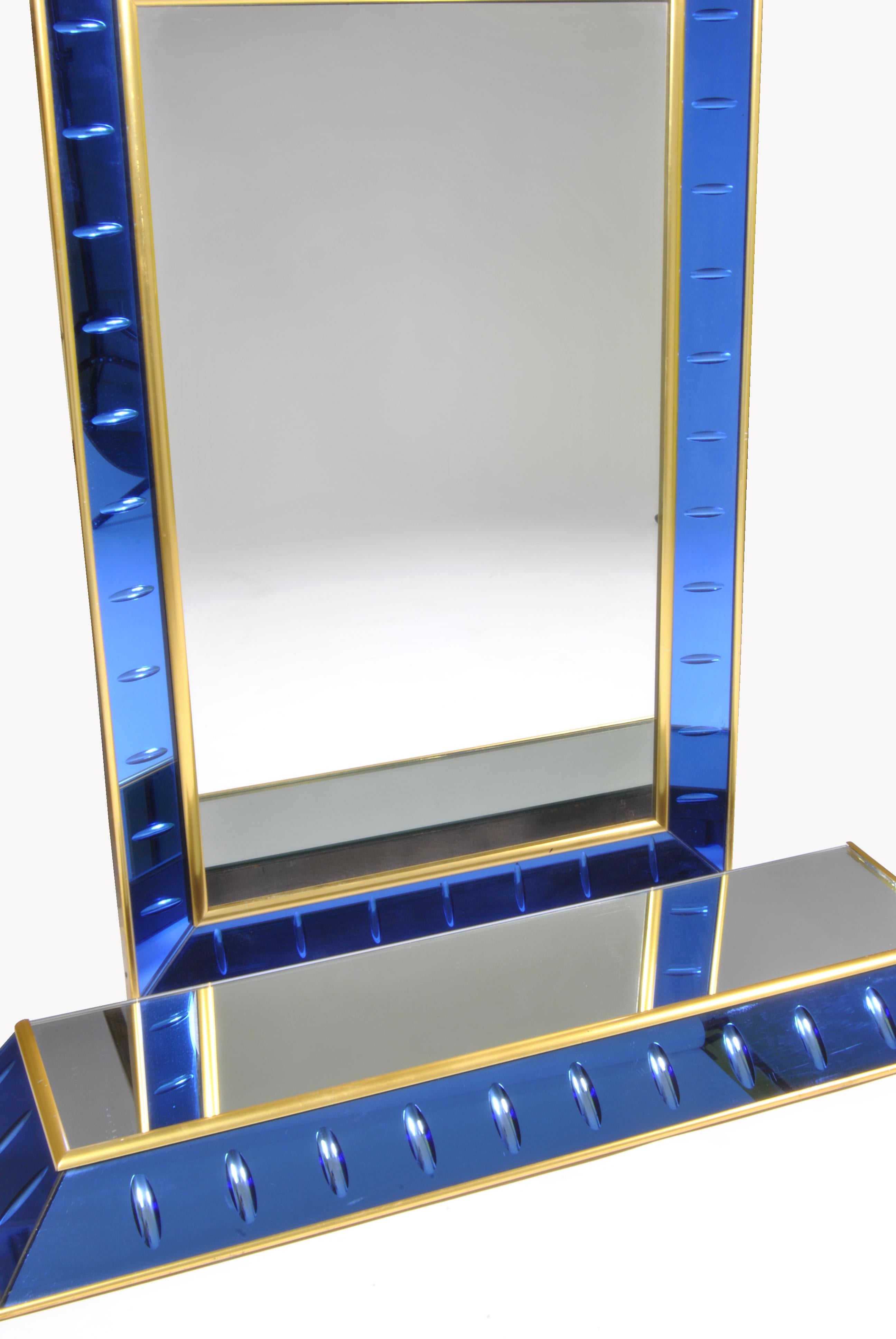Mid-Century Modern Beautiful Mirror with Small Console Produced by Cristal Art, Italy, 1950 For Sale