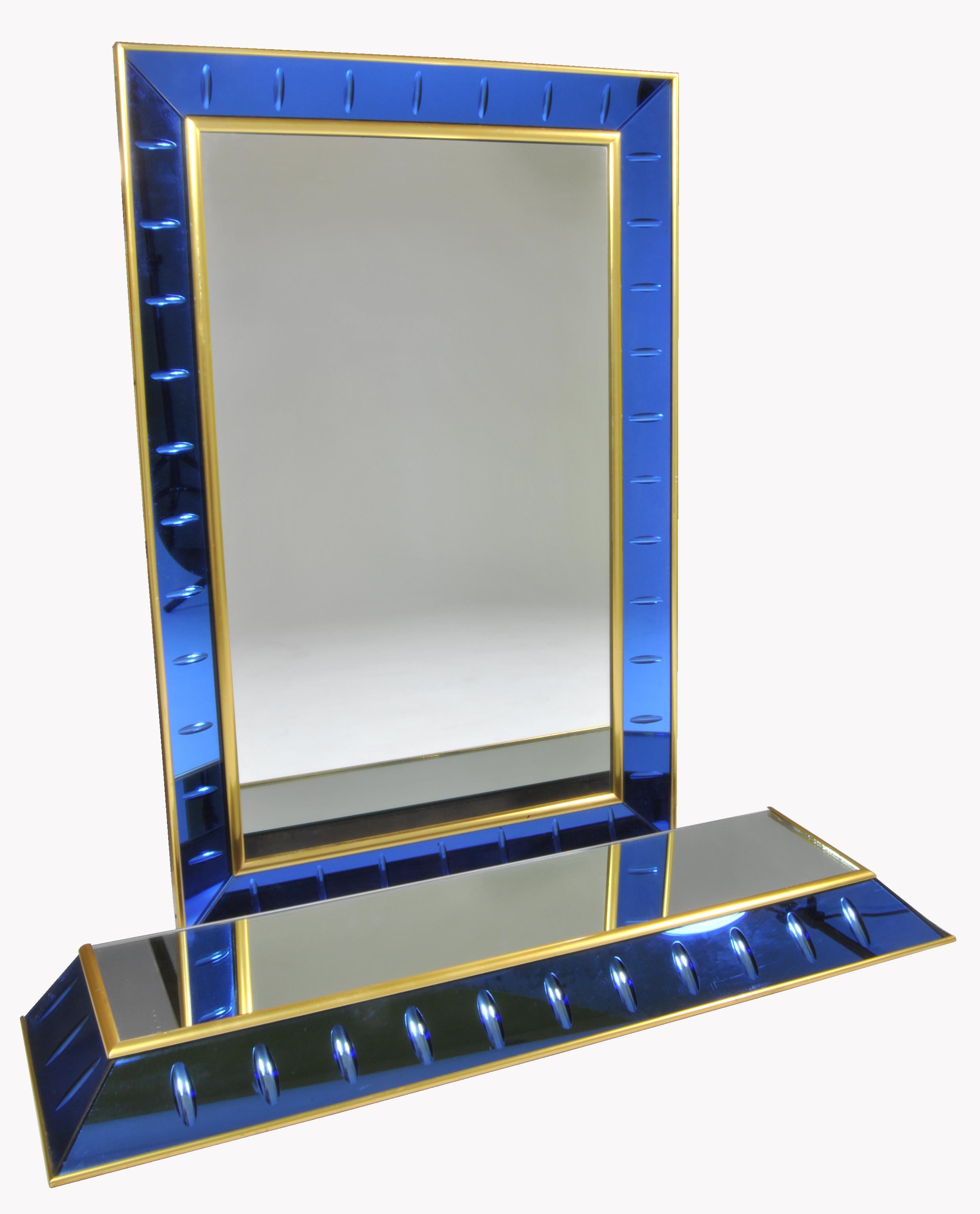 Italian Beautiful Mirror with Small Console Produced by Cristal Art, Italy, 1950 For Sale