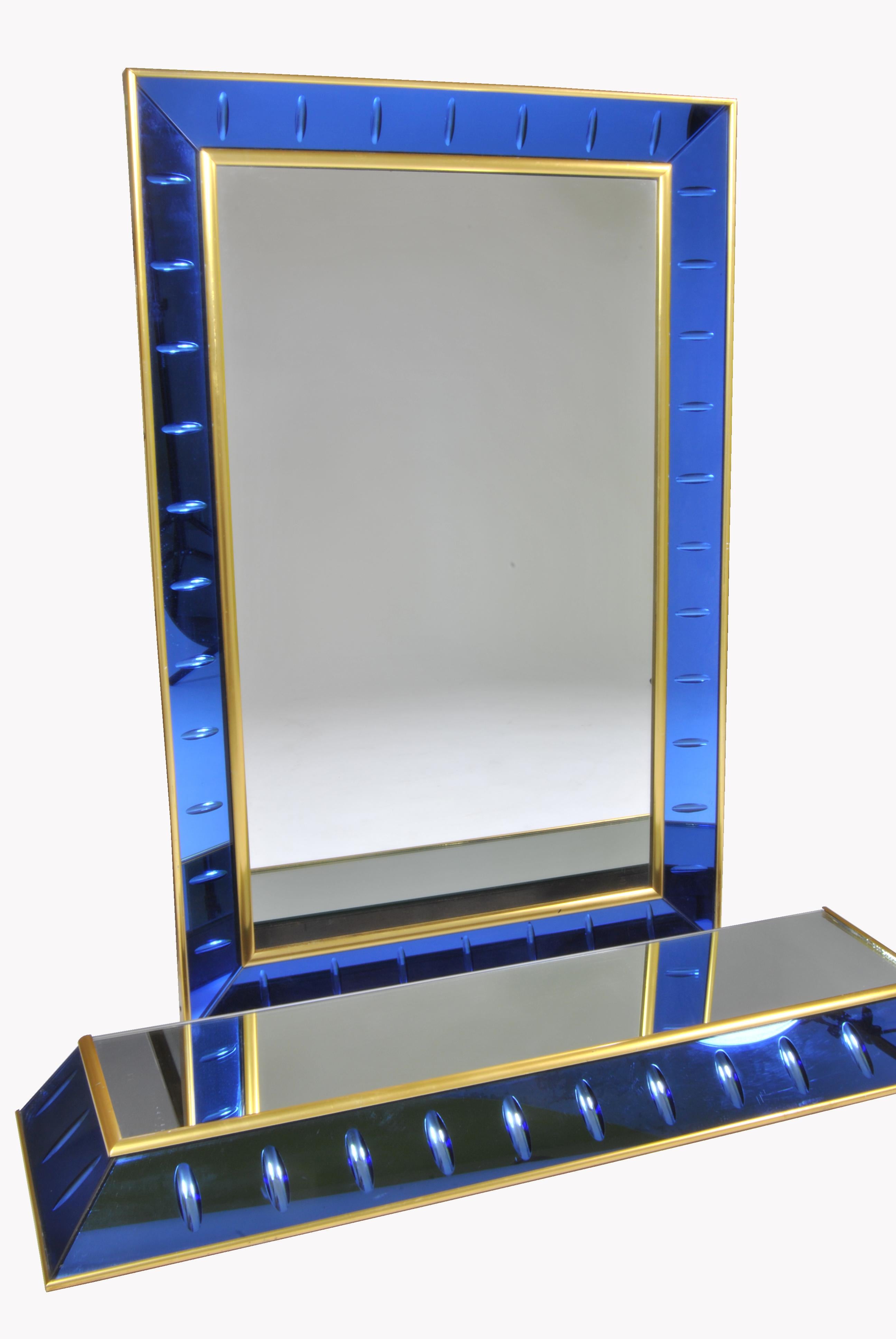 Beautiful Mirror with Small Console Produced by Cristal Art, Italy, 1950 In Excellent Condition For Sale In Napoli, IT