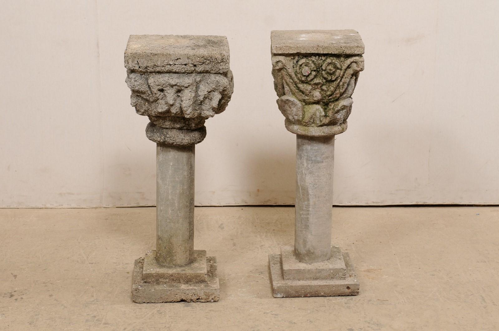Beautiful Mismatched Spanish Pair of Garden Pedestals, 3 Feet Tall For Sale 2