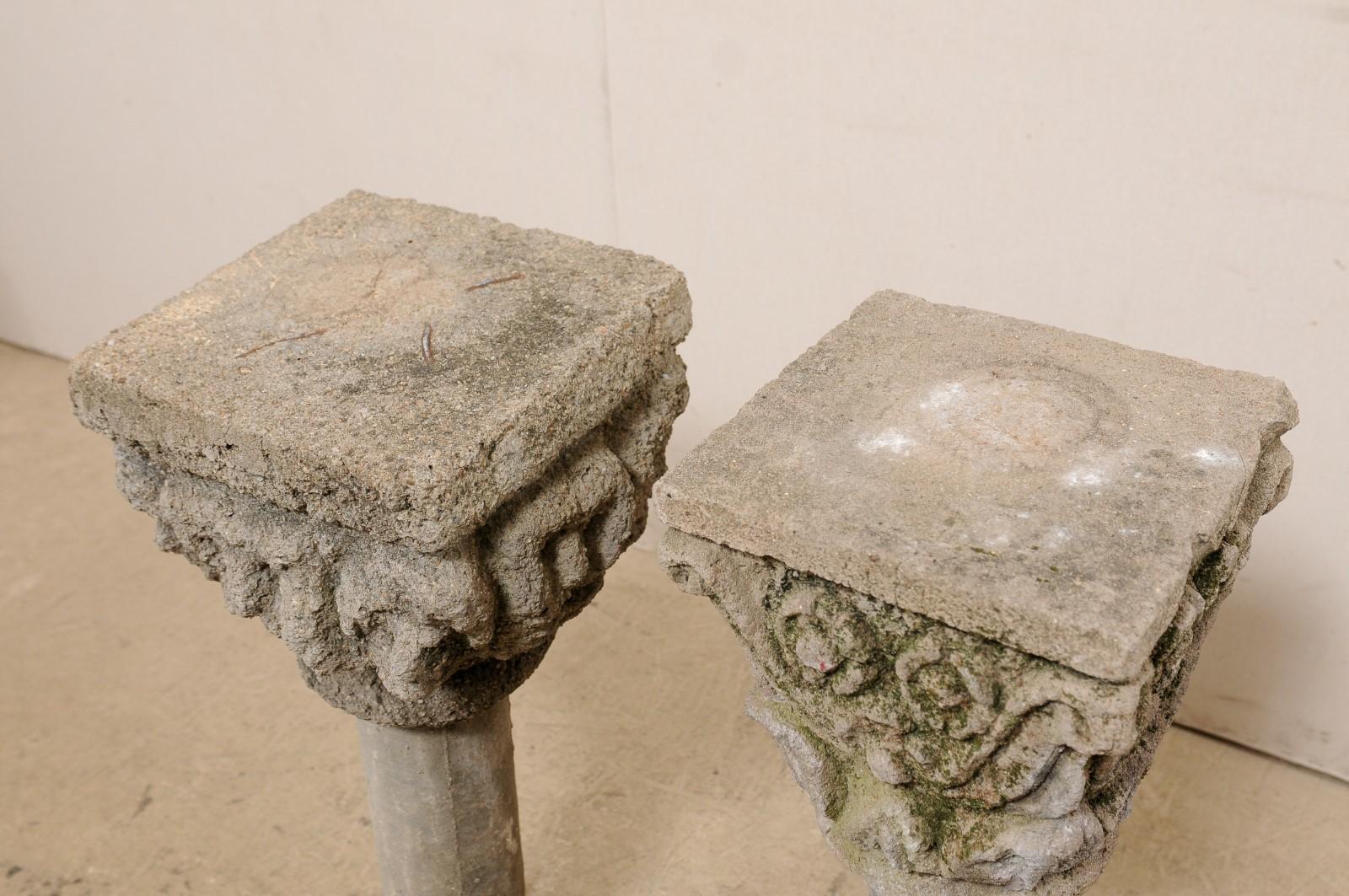 Beautiful Mismatched Spanish Pair of Garden Pedestals, 3 Feet Tall For Sale 3