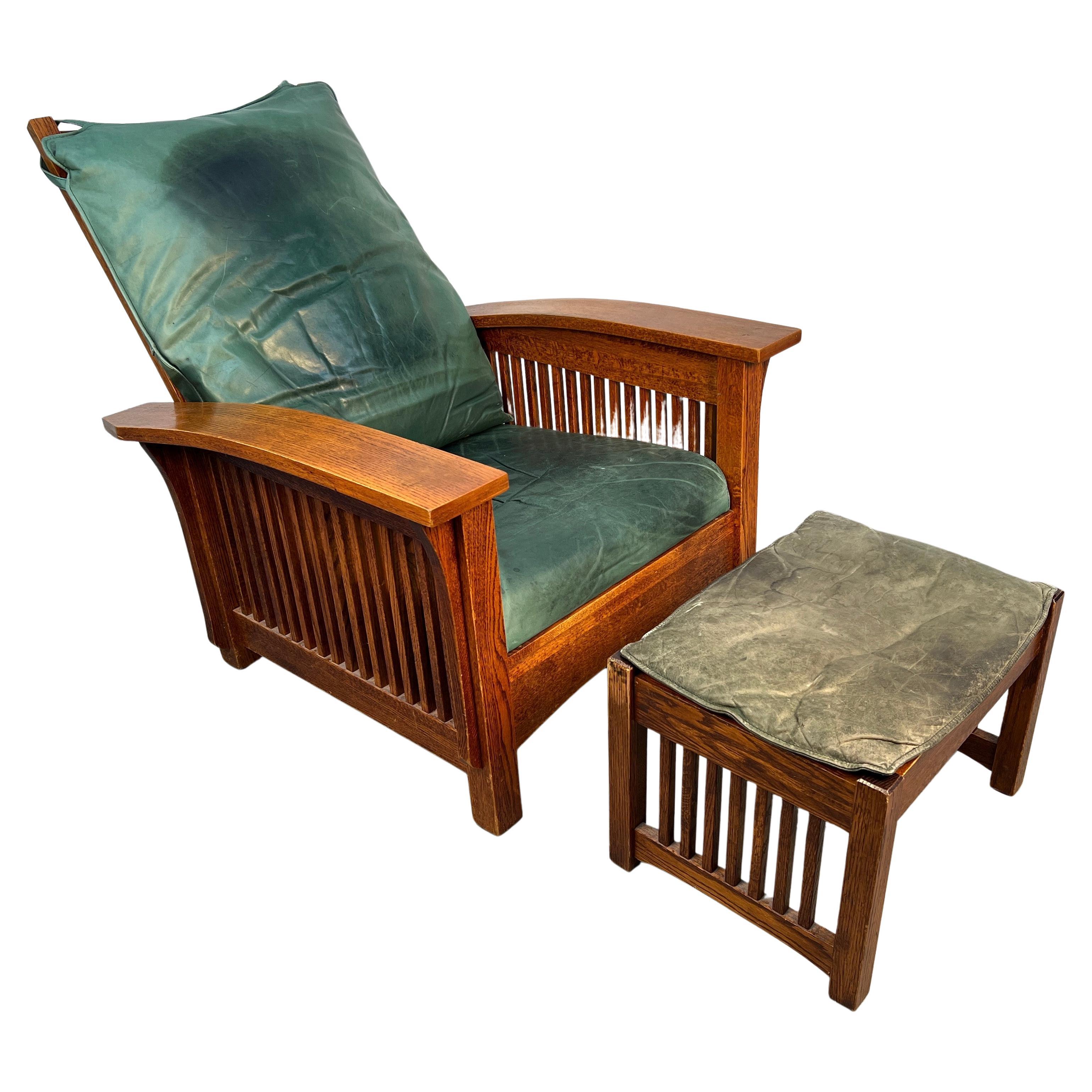 Schöner Mission Oak Lounge Chair mit Ottomane