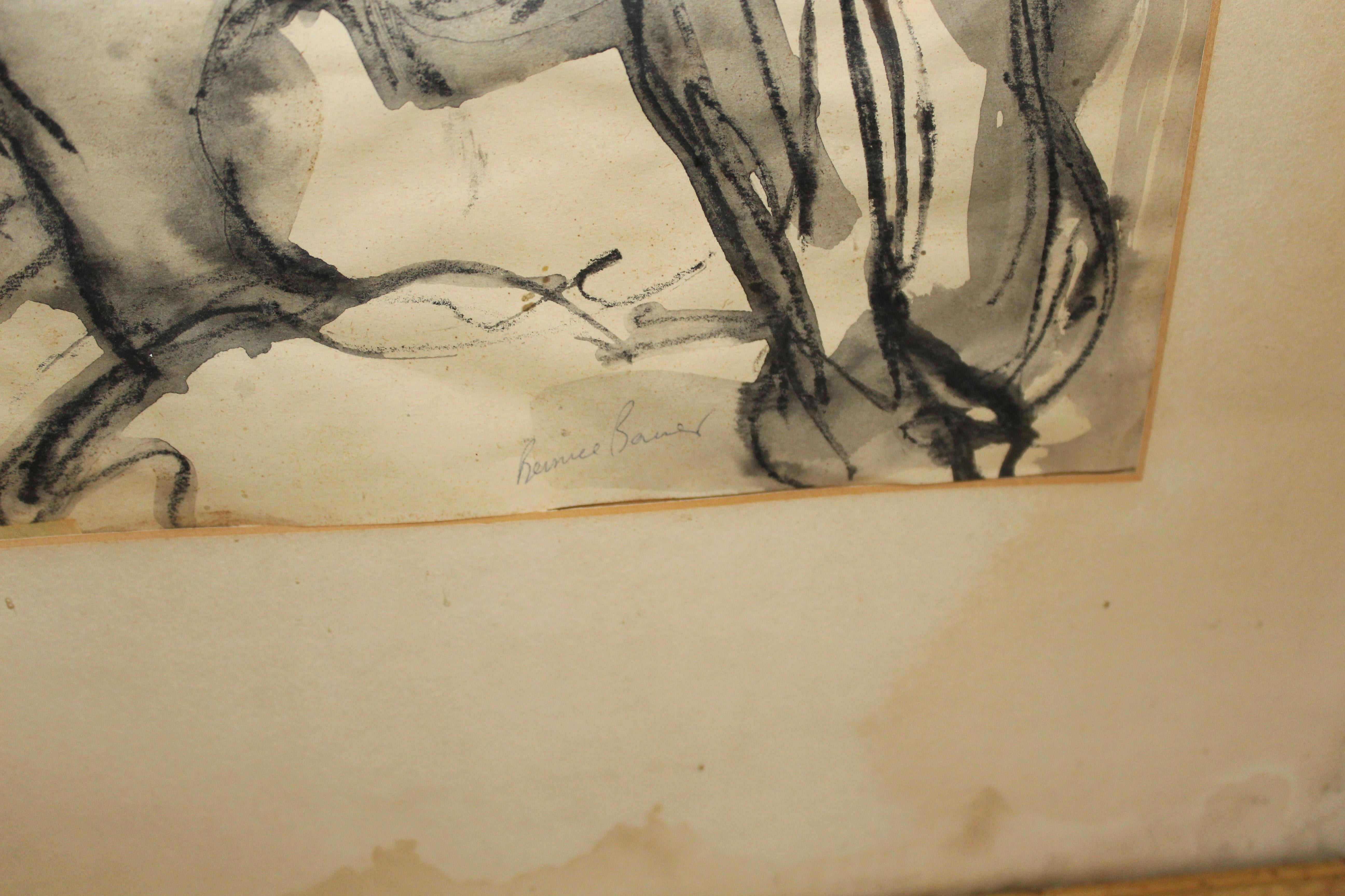 Beautiful Mixed-Media Drawing of Two Figures by Bernice Bauer In Good Condition For Sale In Brooklyn, NY