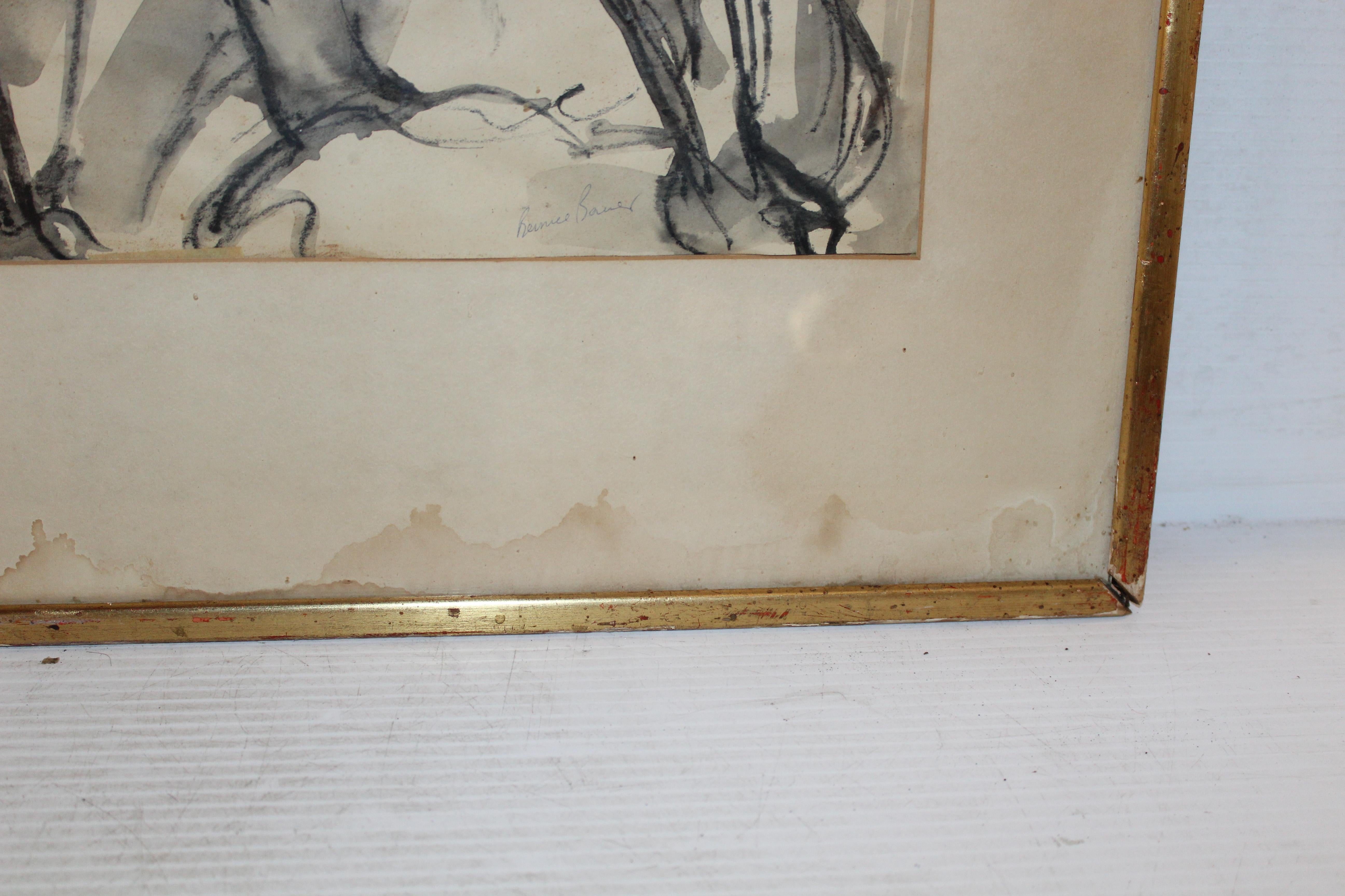 20th Century Beautiful Mixed-Media Drawing of Two Figures by Bernice Bauer For Sale