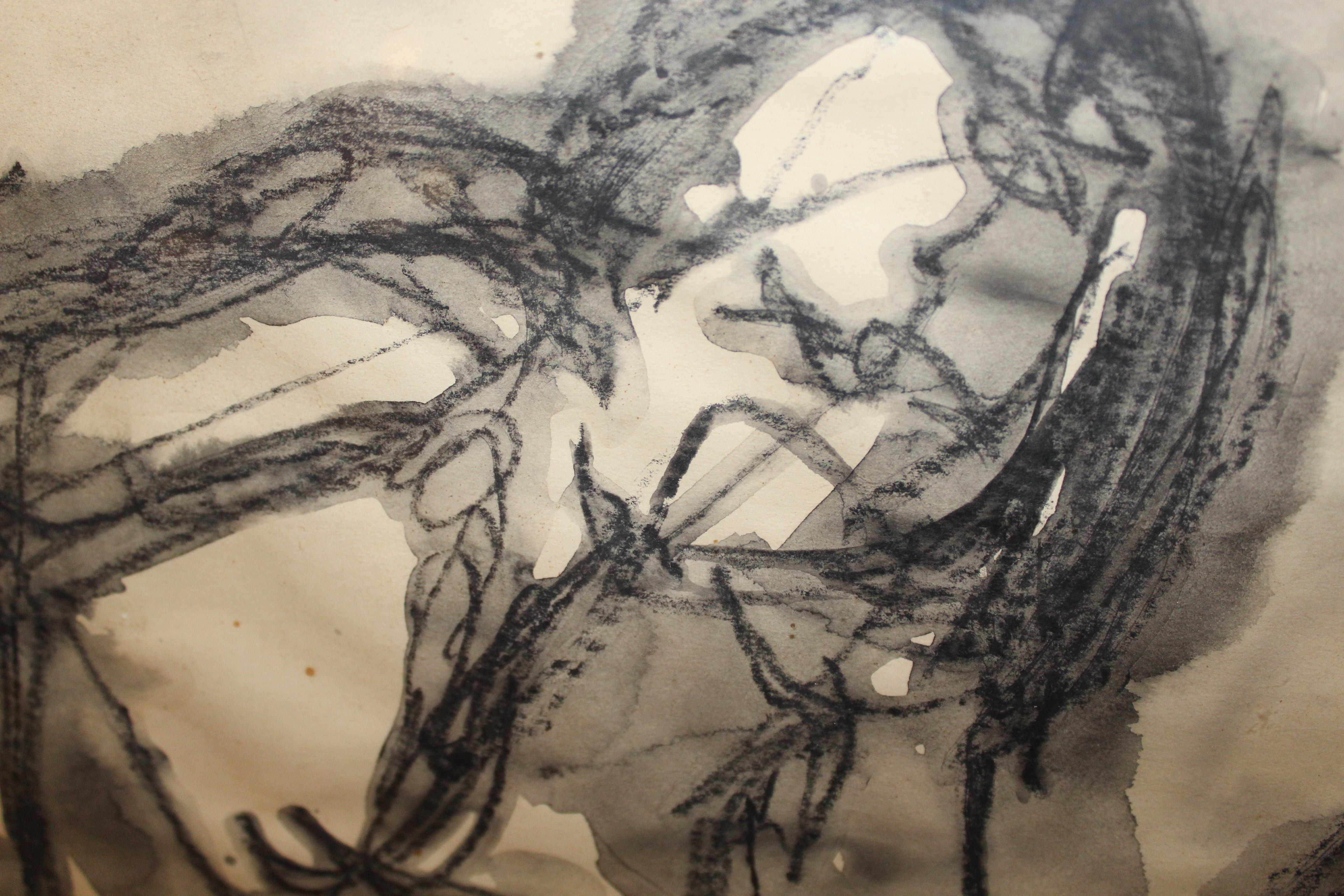 Beautiful Mixed-Media Drawing of Two Figures by Bernice Bauer For Sale 4
