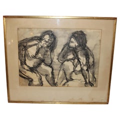 Beautiful Mixed-Media Drawing of Two Figures by Bernice Bauer