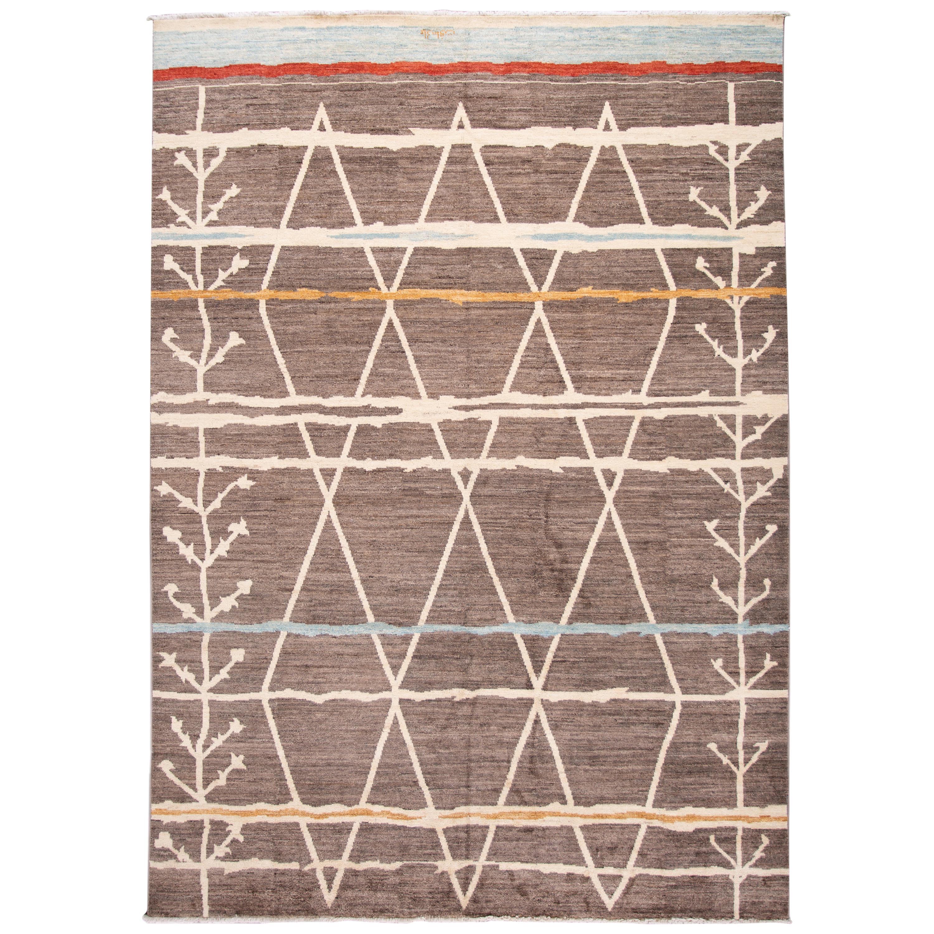 Abstract and Modern Black and White Hand Knotted Moroccan Rug at 1stDibs