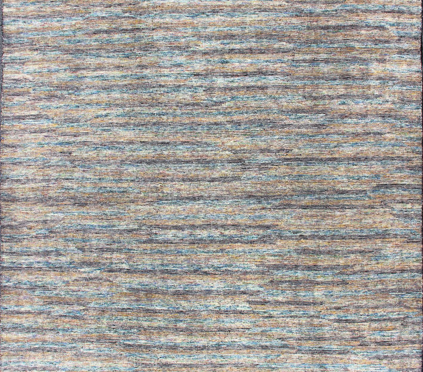 Indian Beautiful Modern Distressed Rug in Multi Shades of Gray, Purple, Blue and Yellow For Sale