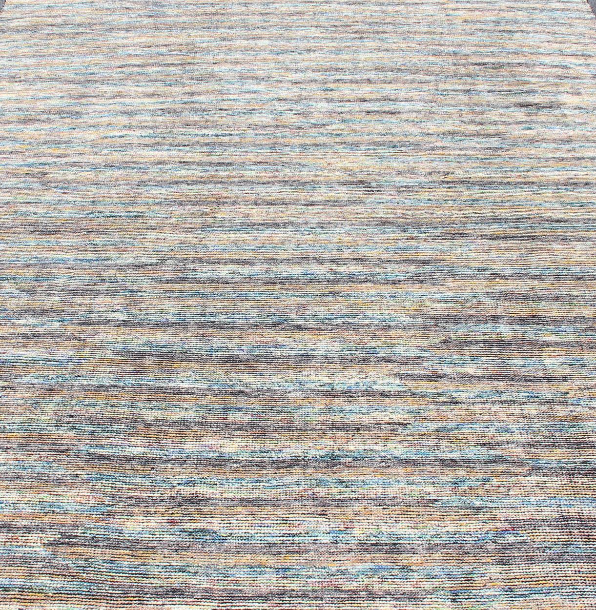 Beautiful Modern Distressed Rug in Multi Shades of Gray, Purple, Blue and Yellow In Excellent Condition For Sale In Atlanta, GA