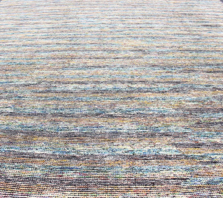 Contemporary Beautiful Modern Distressed Rug in Multi Shades of Gray, Purple, Blue and Yellow For Sale