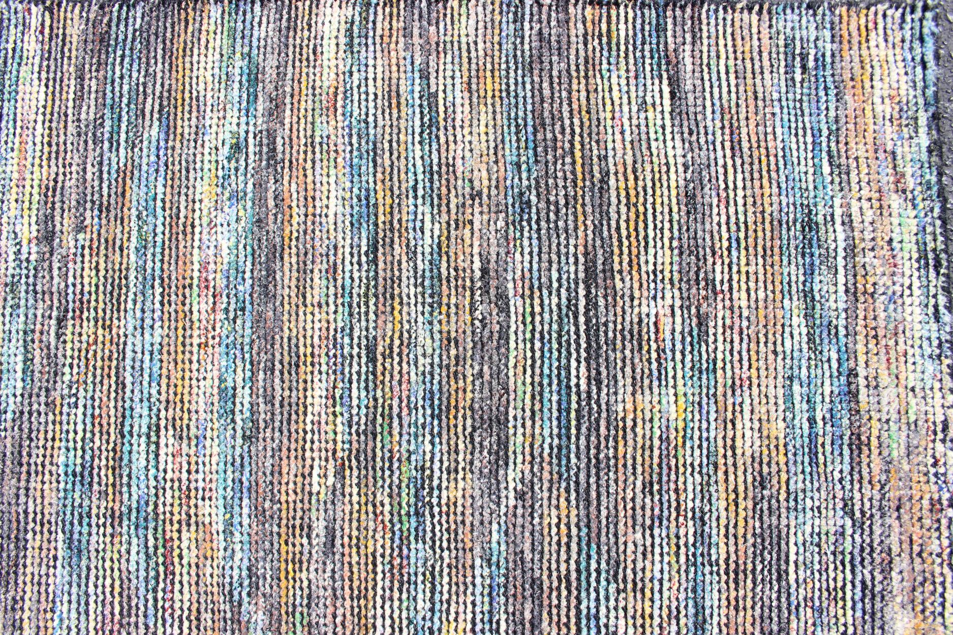 Beautiful Modern Distressed Rug in Multi Shades of Gray, Purple, Blue and Yellow For Sale 1