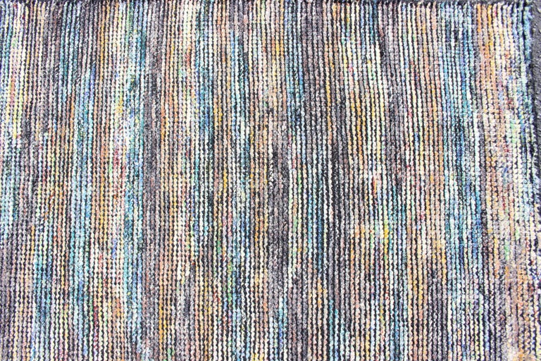 Beautiful Modern Distressed Rug in Multi Shades of Gray, Purple, Blue and Yellow For Sale 1