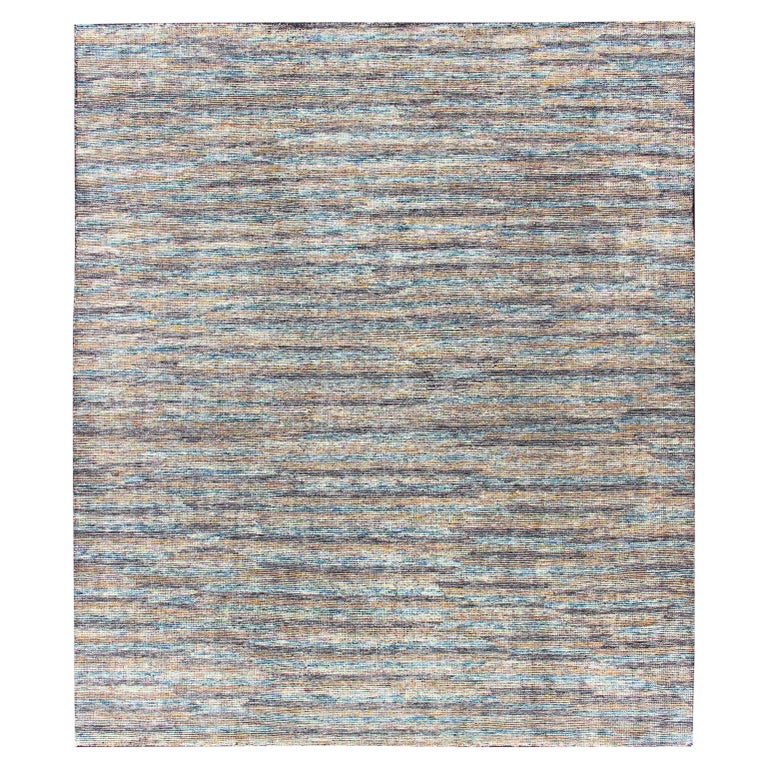 Beautiful Modern Distressed Rug in Multi Shades of Gray, Purple, Blue and Yellow For Sale