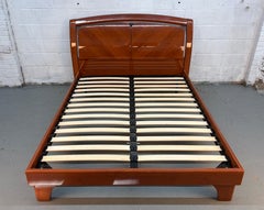 Beautiful Modern Lacquered Cherry Platform Bed with Storage Headboard