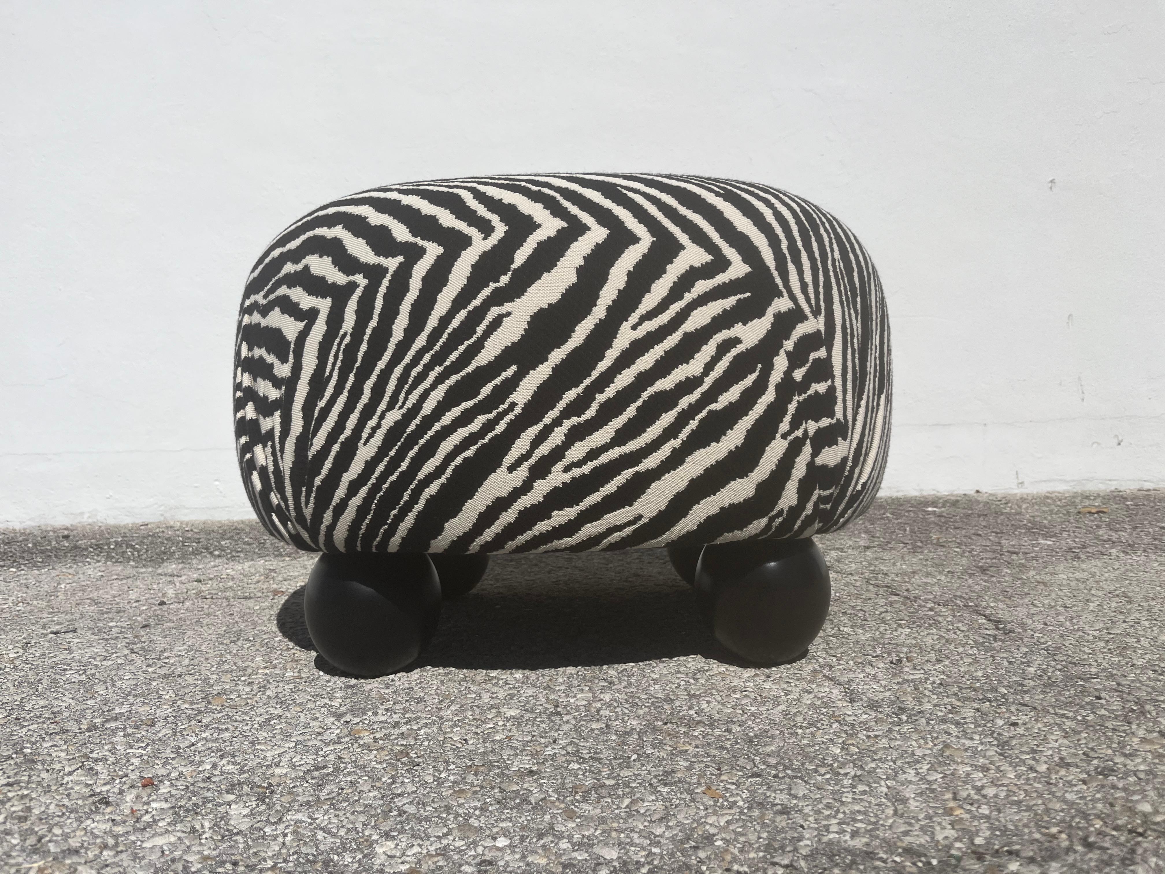 Beautiful Modern Ottoman in the Style of Josef Frank, Zebra Fabric For Sale 5