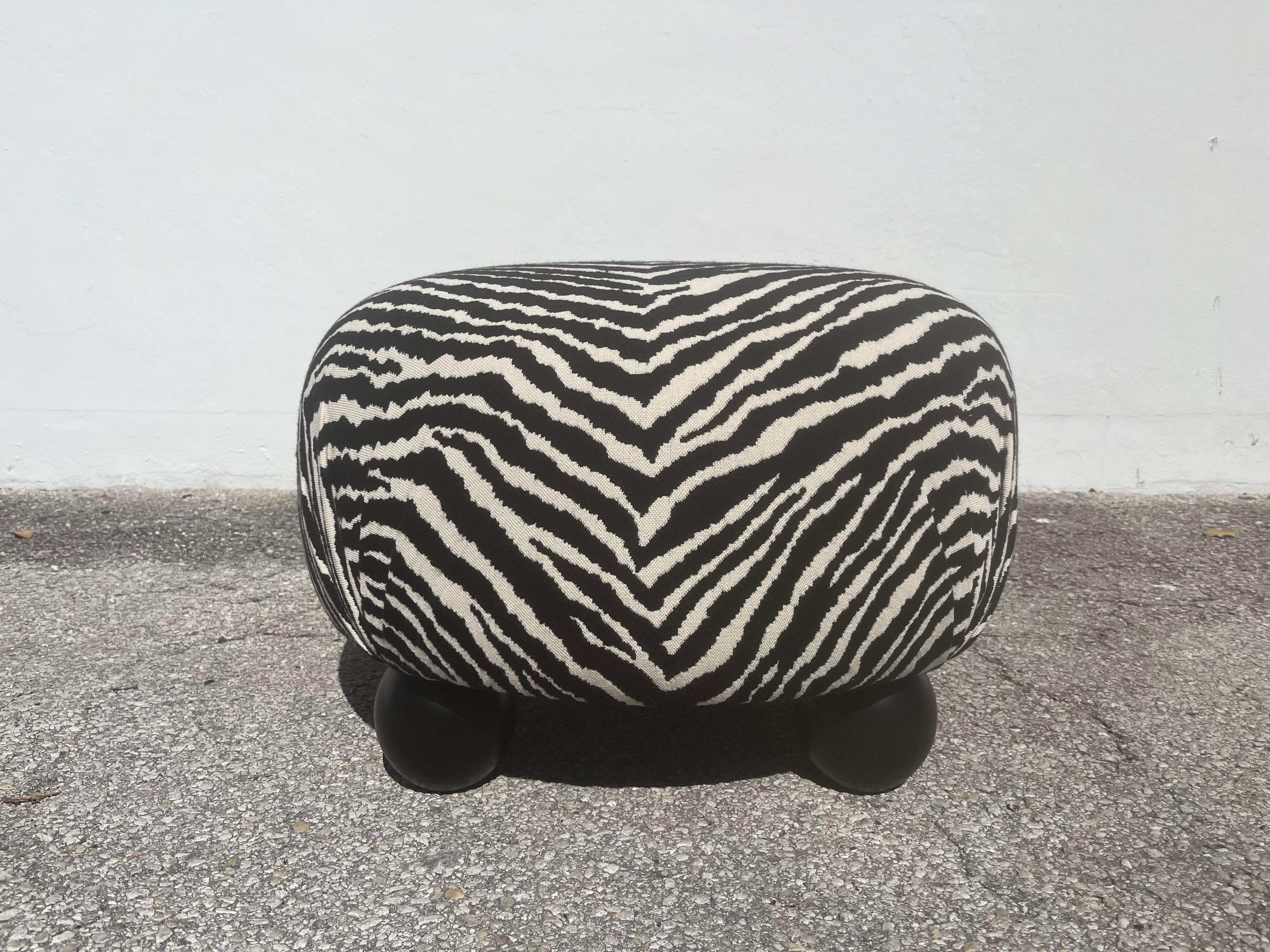 Beautiful Modern Ottoman in the Style of Josef Frank, Zebra Fabric For Sale 6