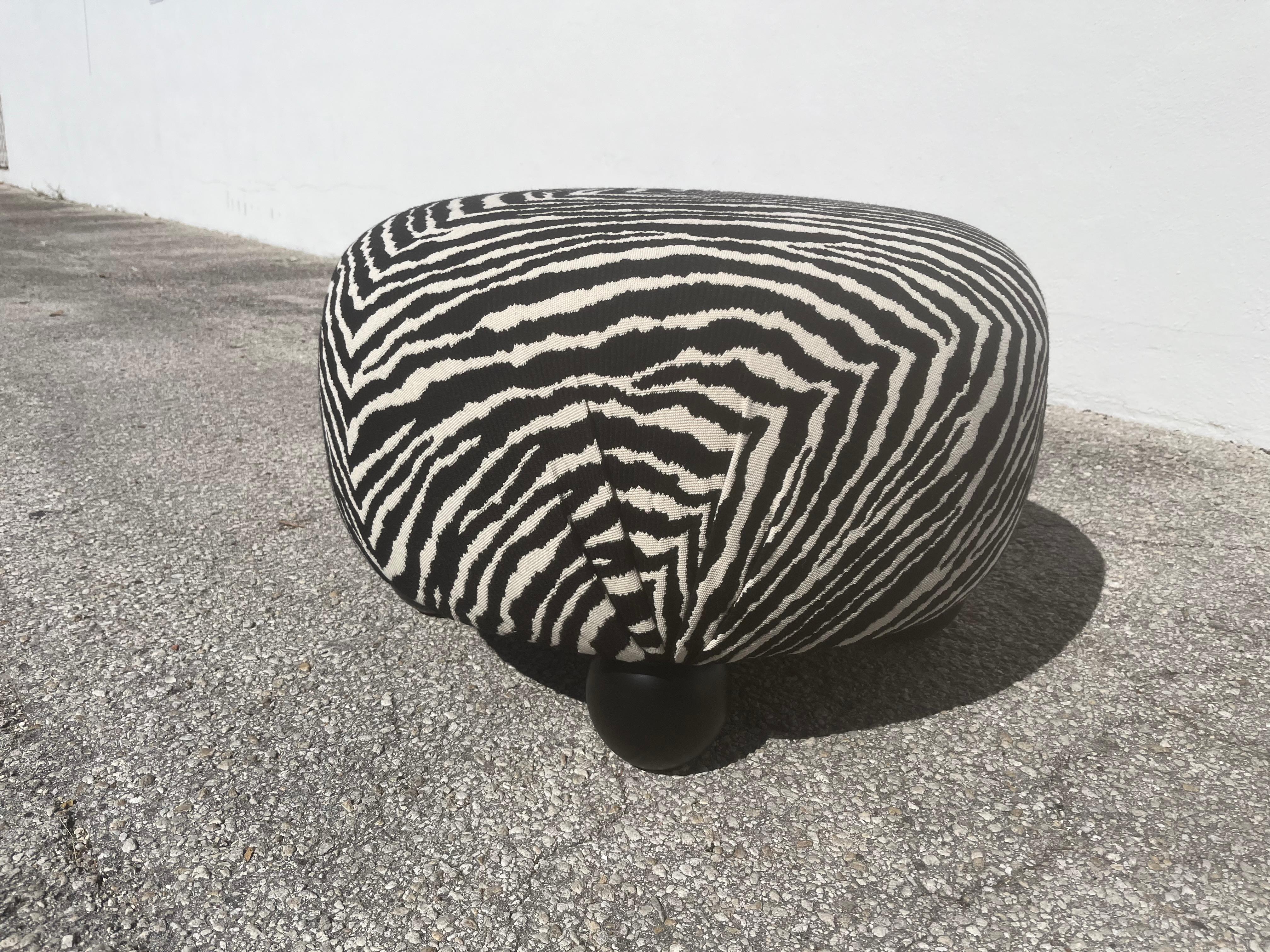 Beautiful Modern Ottoman in the Style of Josef Frank, Zebra Fabric For Sale 7