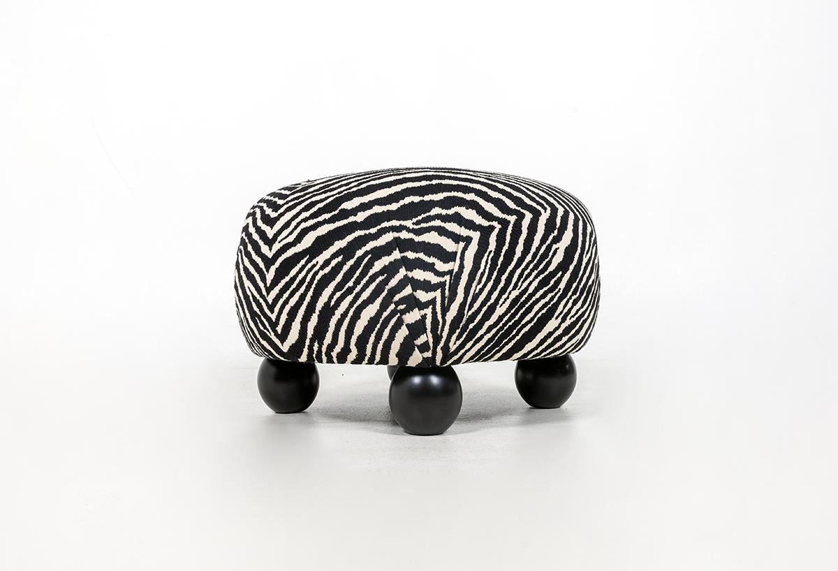 American Beautiful Modern Ottoman in the Style of Josef Frank, Zebra Fabric For Sale