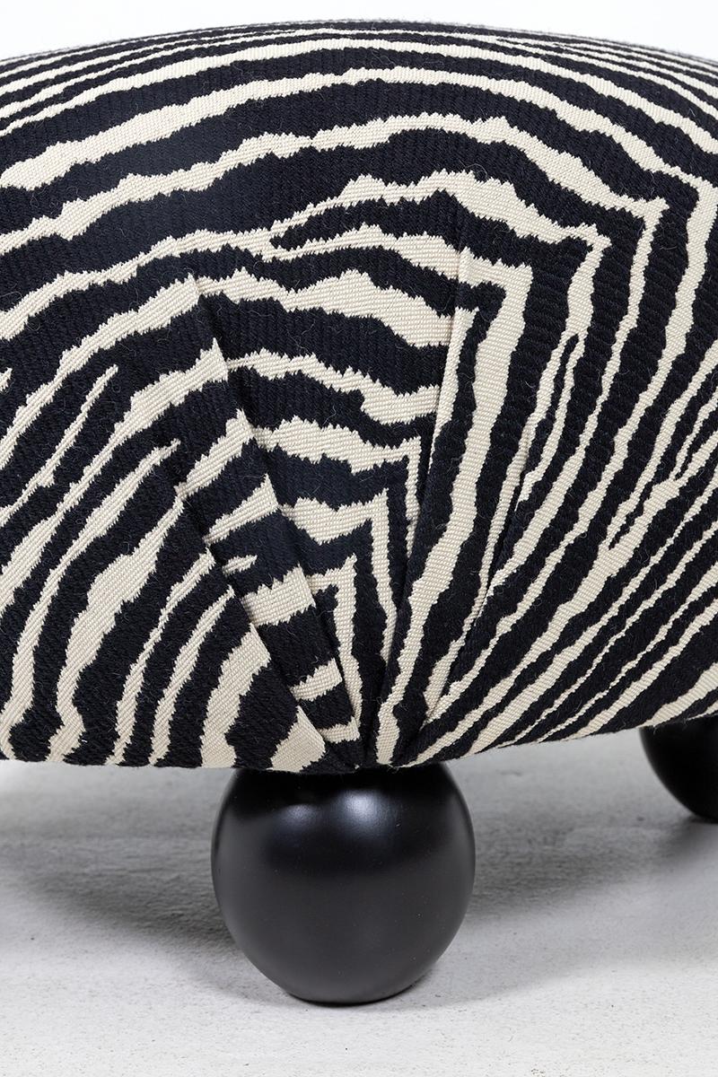 Wood Beautiful Modern Ottoman in the Style of Josef Frank, Zebra Fabric For Sale